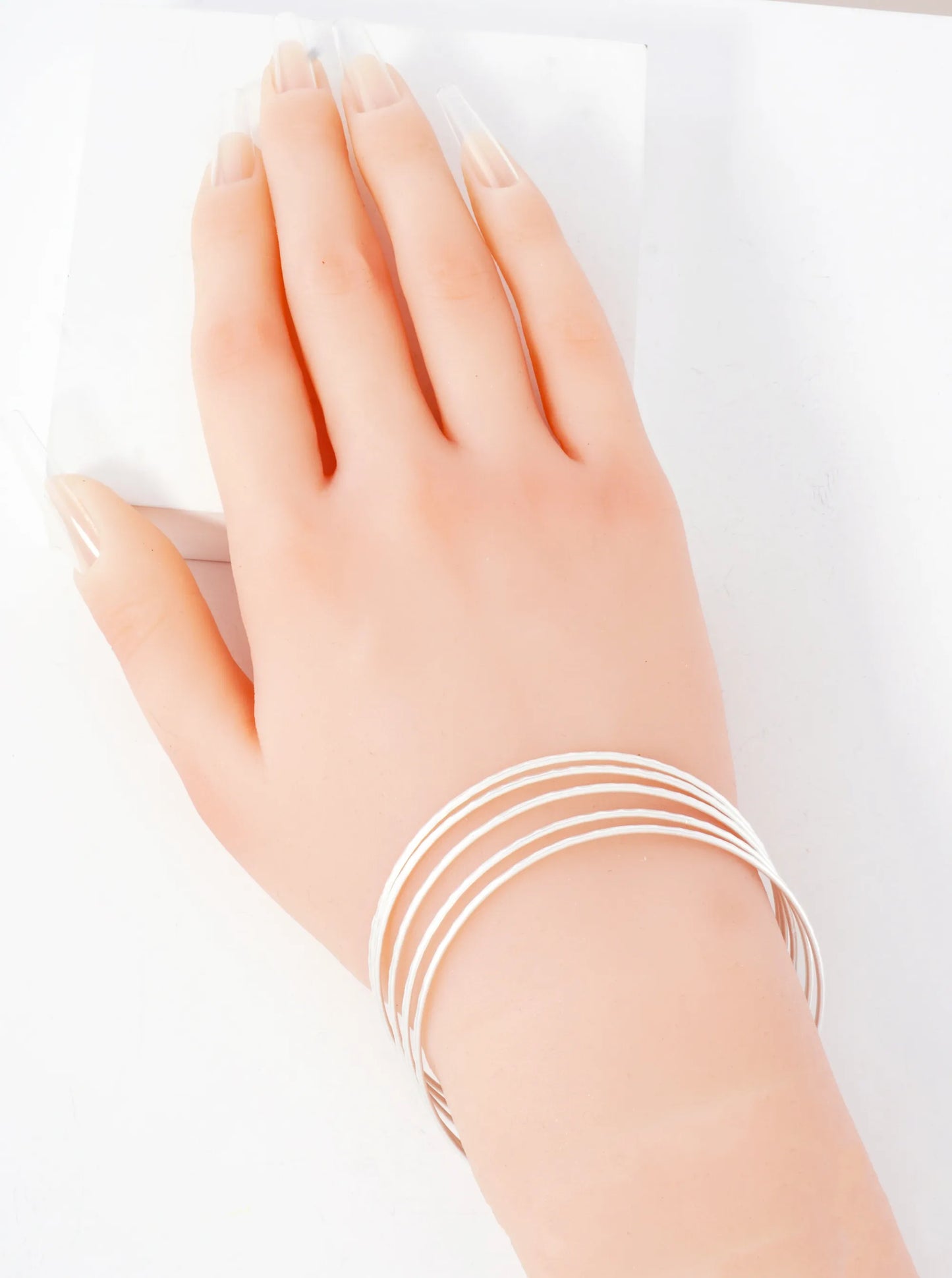 5-PC-Set Hammered-Texture Polished Metal Strackable Bangle Bracelet