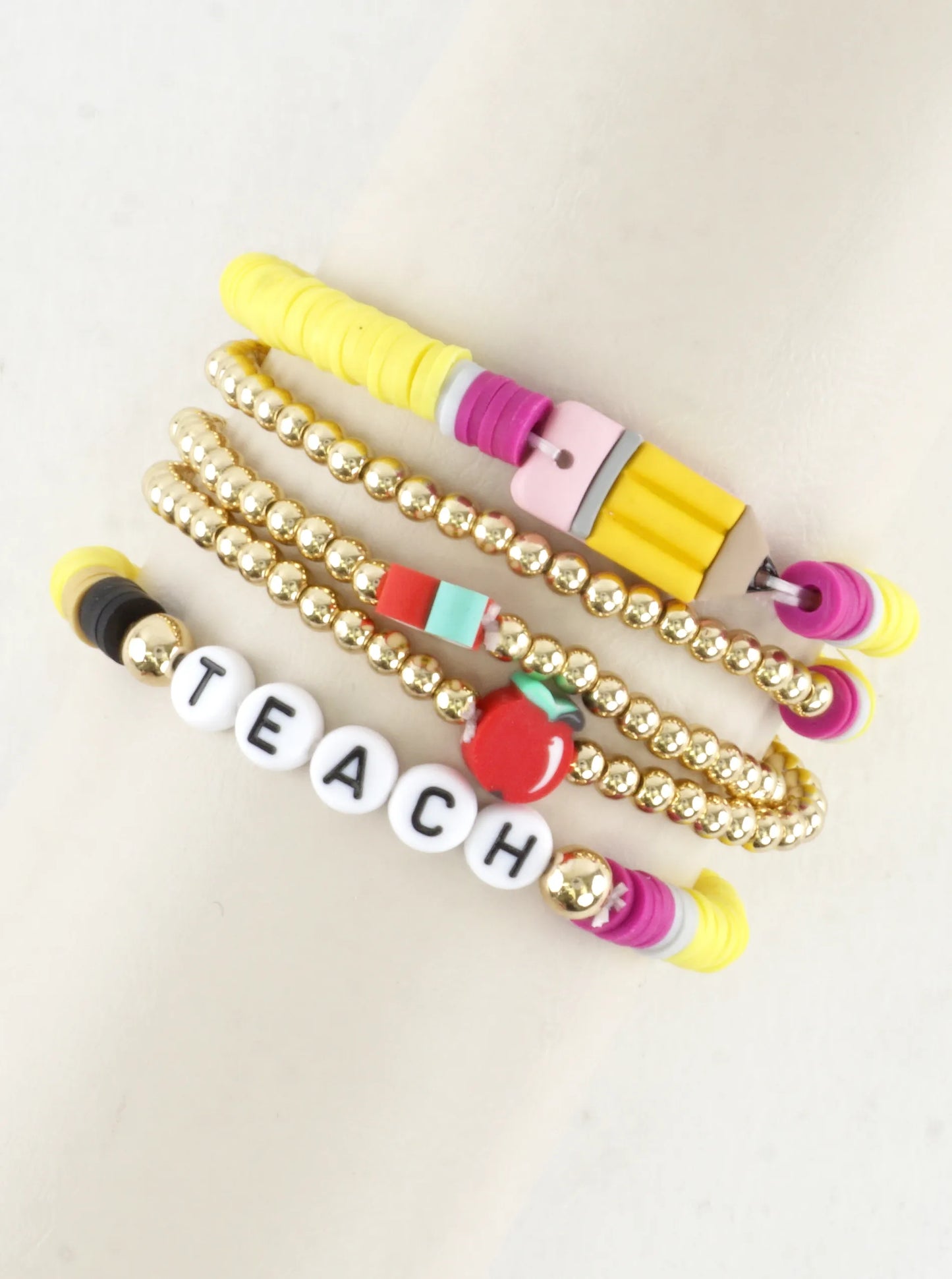 5 PC Teach Clay Beads Stretch Bracelets Set