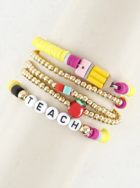 5 PC Teach Clay Beads Stretch Bracelets Set