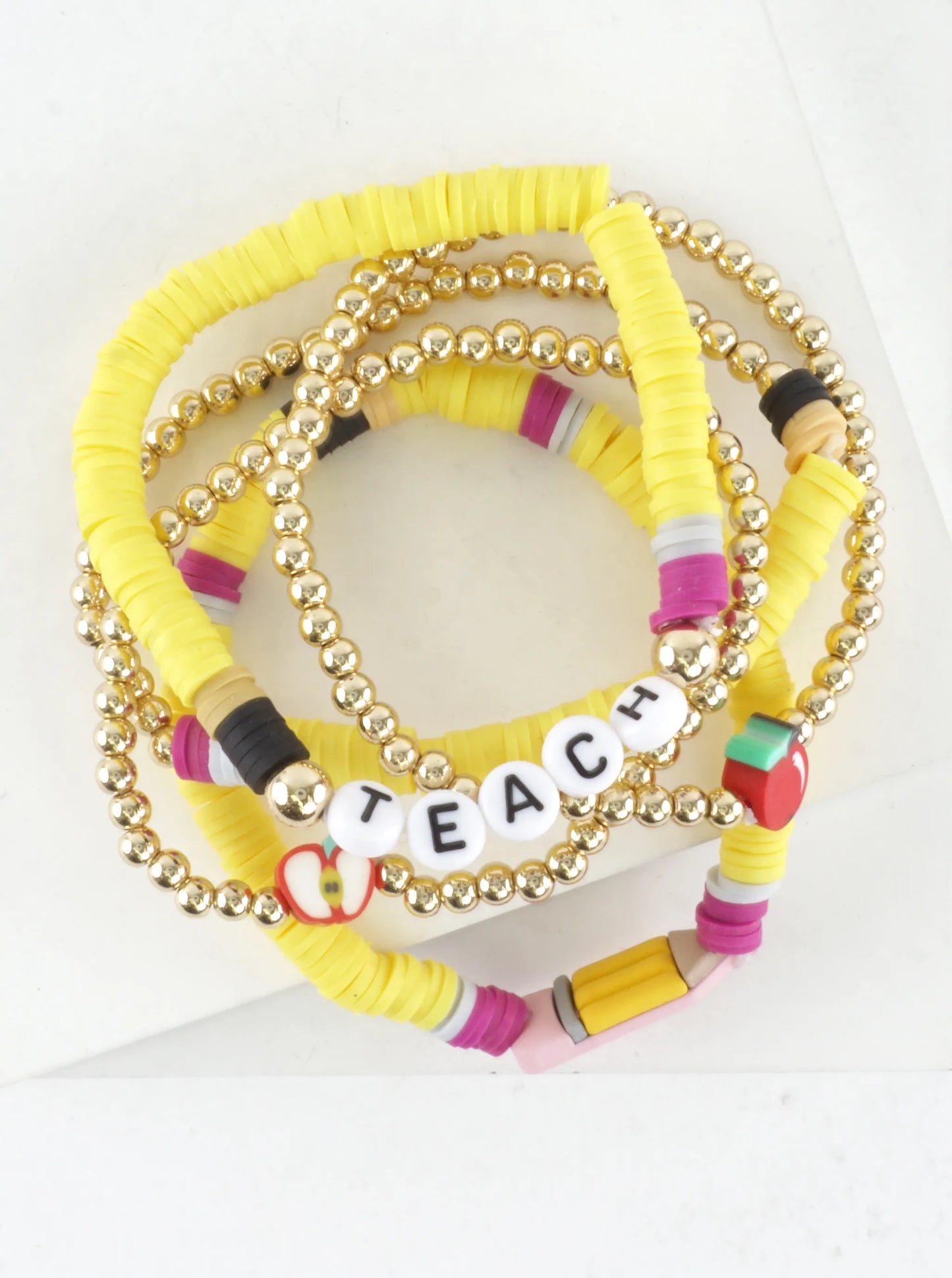 5 PC Teach Clay Beads Stretch Bracelets Set