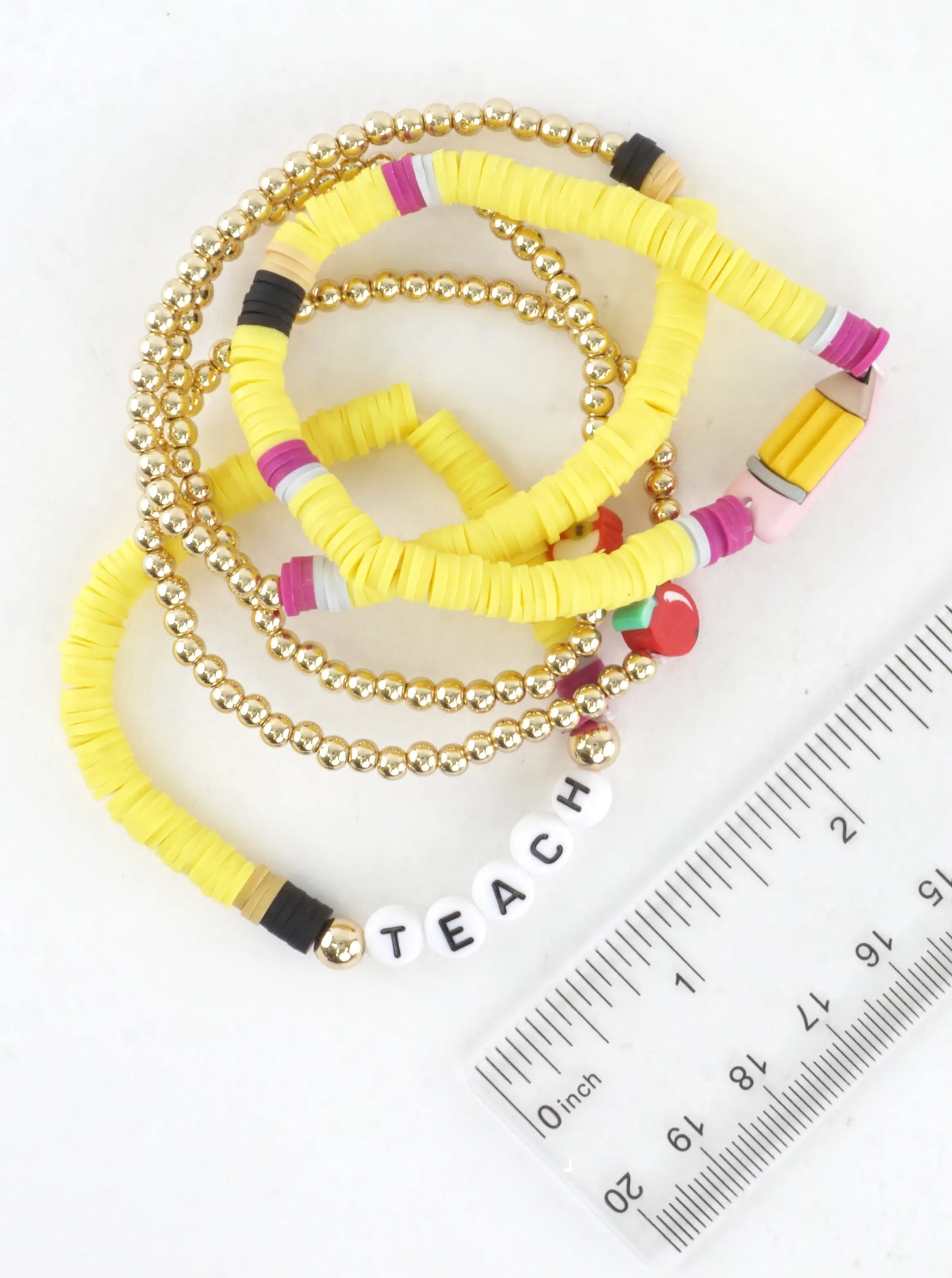 5 PC Teach Clay Beads Stretch Bracelets Set