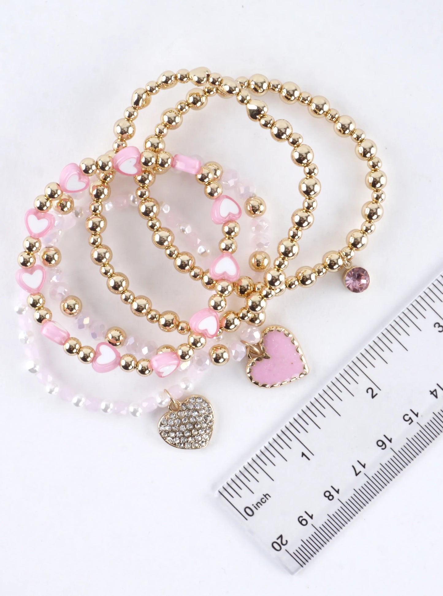 5 PC Valentine Heart Charm Stretch Bracelets Set