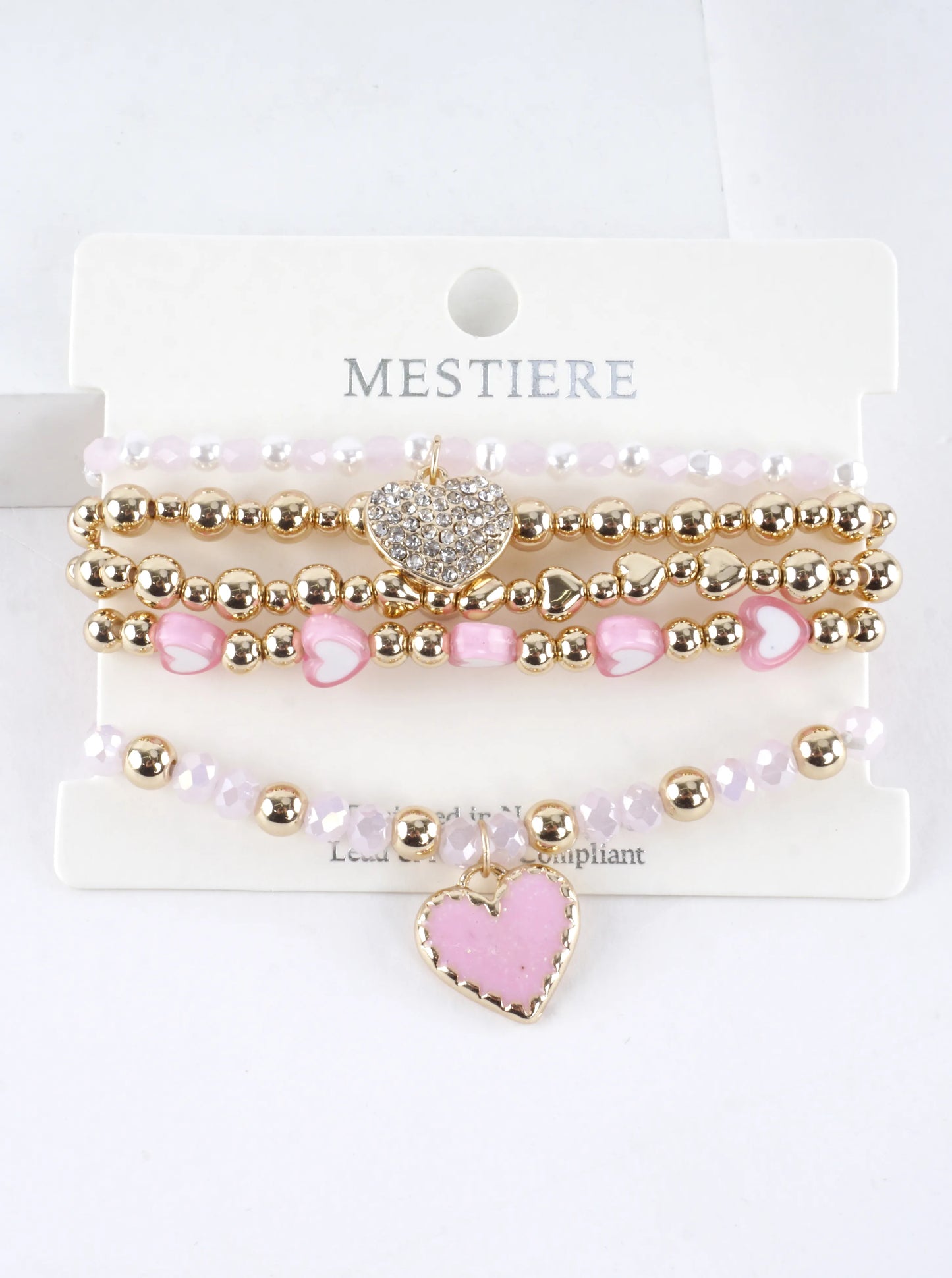 5 PC Valentine Heart Charm Stretch Bracelets Set