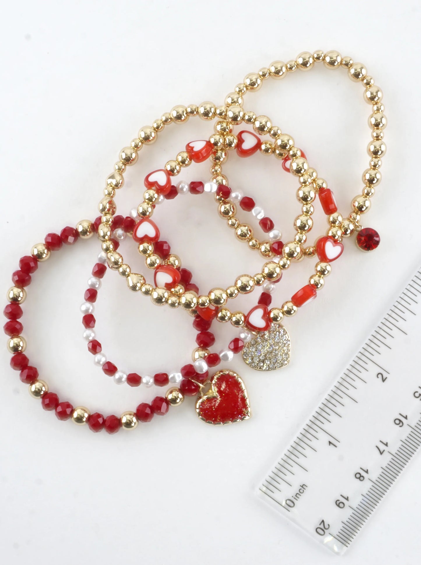5 PC Valentine Heart Charm Stretch Bracelets Set