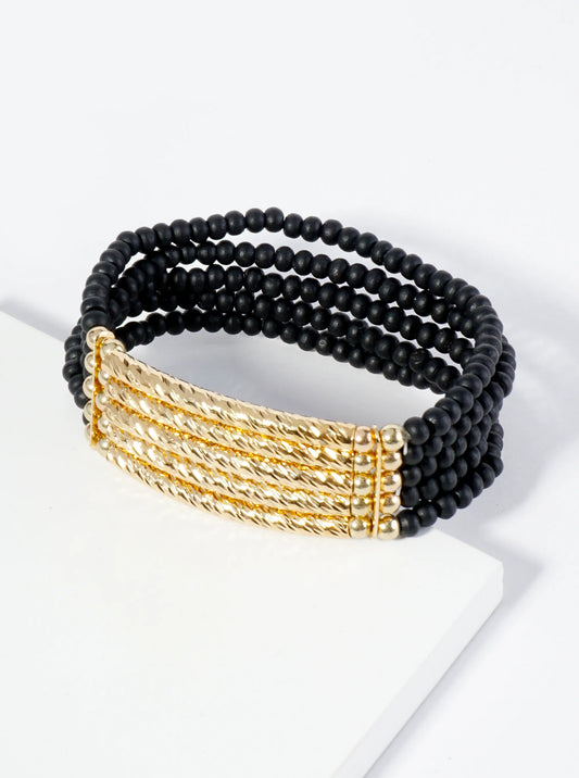 5 Row Wood Beaded Stretch Bracelet