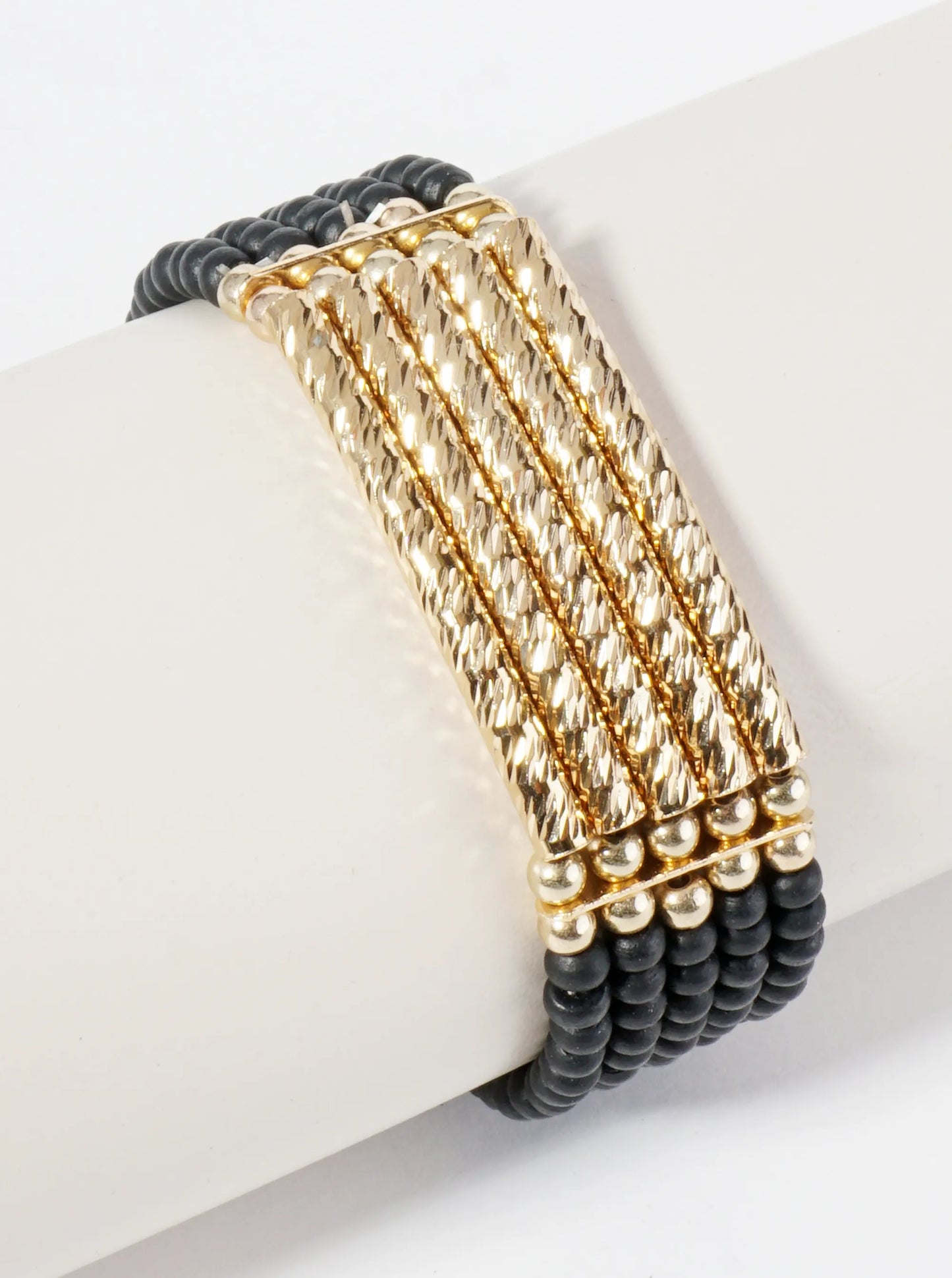 5 Row Wood Beaded Stretch Bracelet