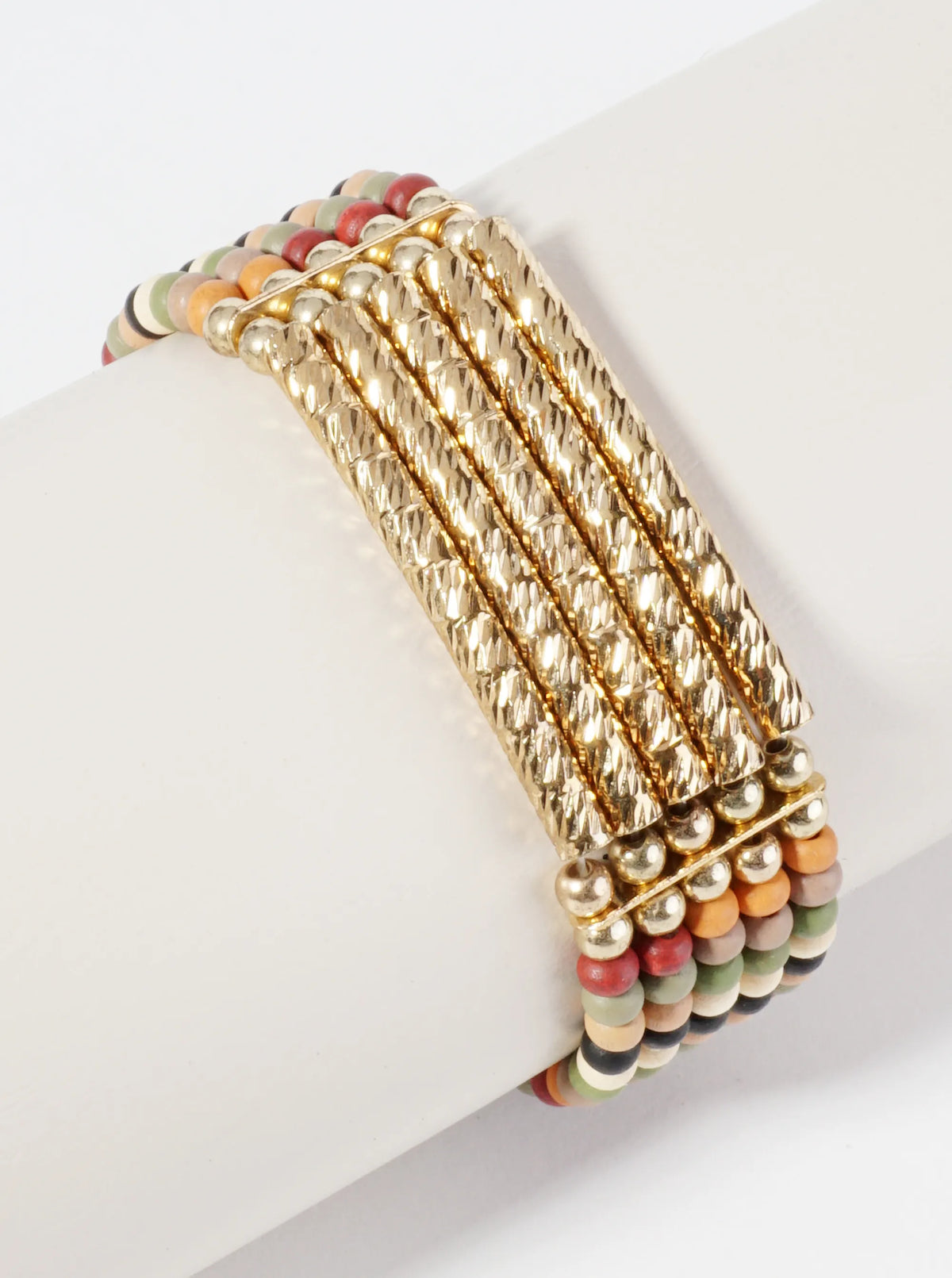 5 Row Wood Beaded Stretch Bracelet