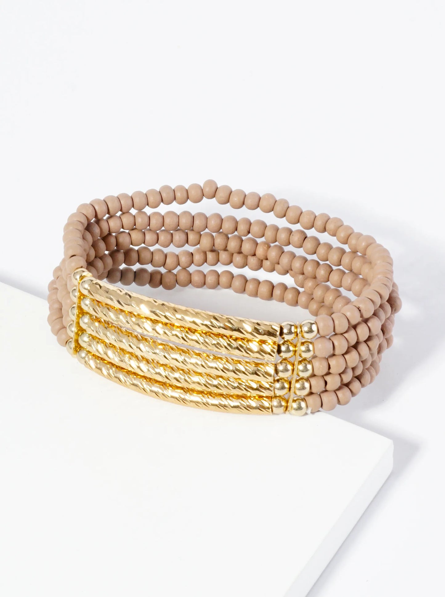 5 Row Wood Beaded Stretch Bracelet