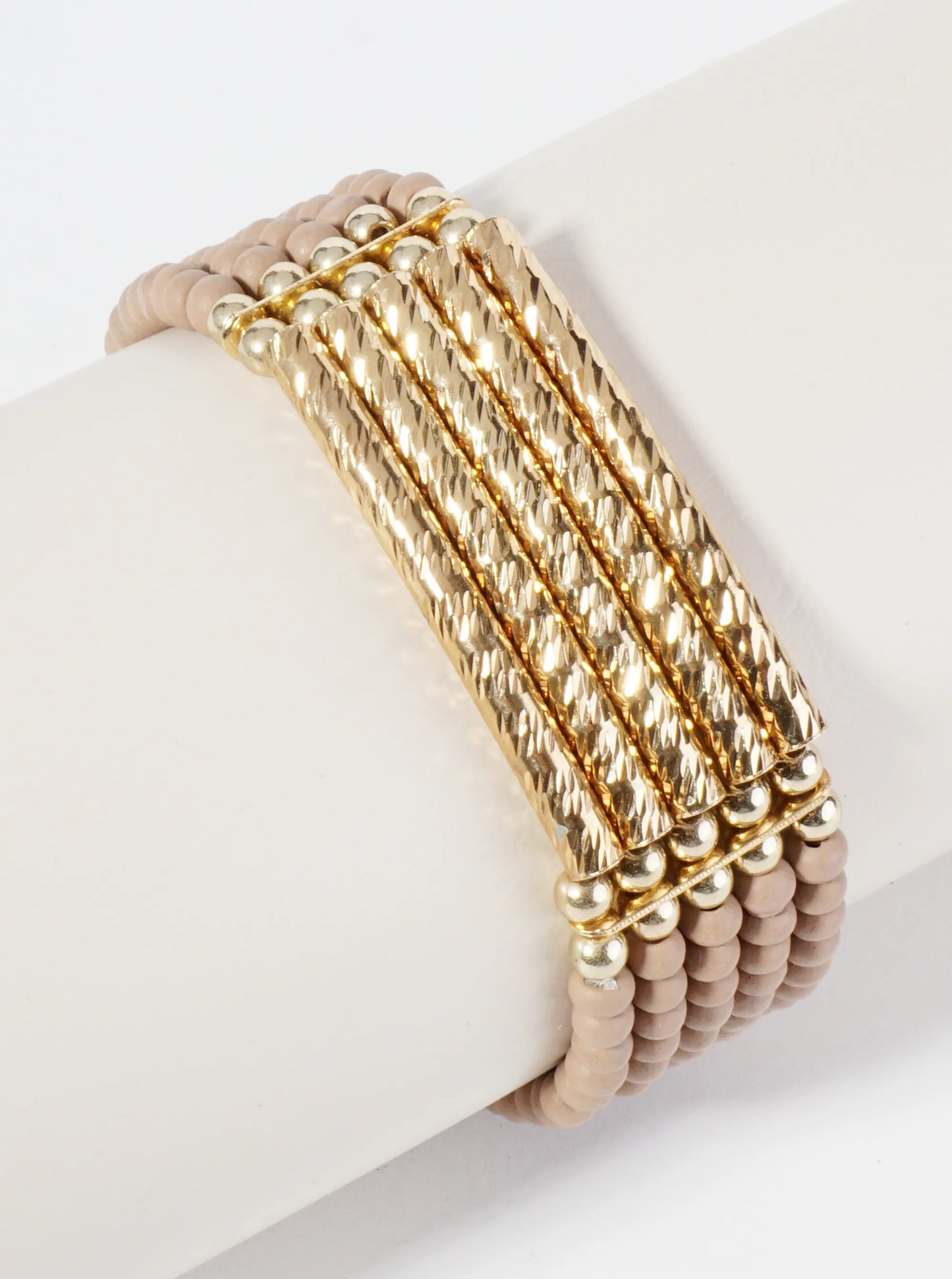 5 Row Wood Beaded Stretch Bracelet