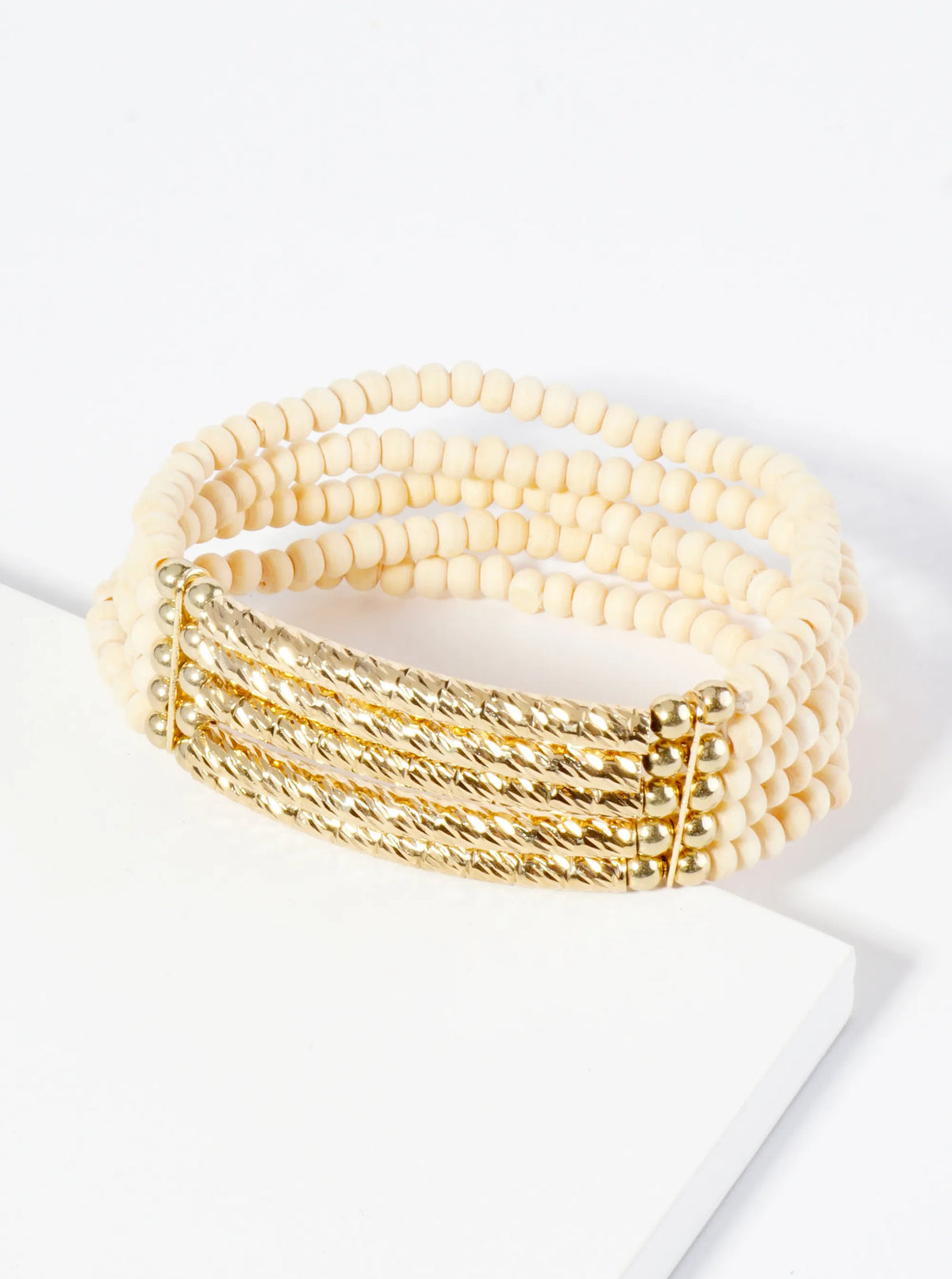 5 Row Wood Beaded Stretch Bracelet