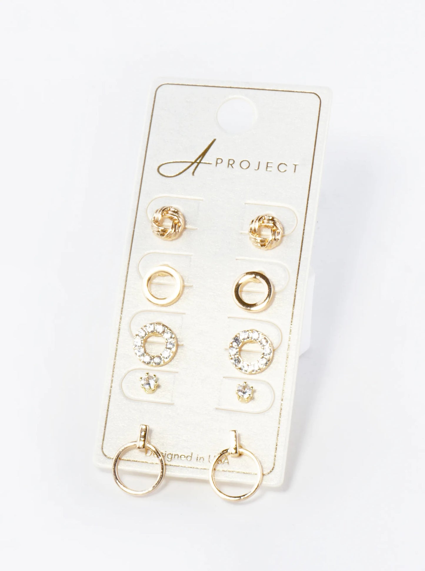 5-Set Assorted Crystal Pave Love Knot Circle Stud Earrings