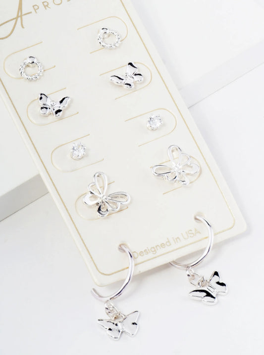 5-Set Assorted Dainty Butterfly Stud Earrings