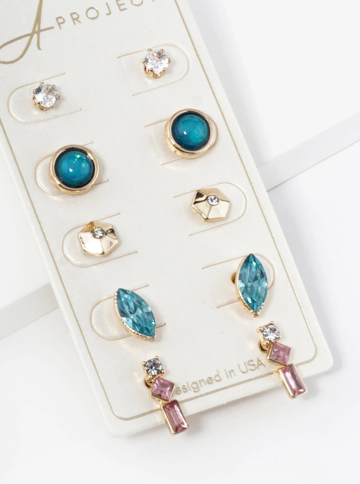5-Set Assorted Geometric Shape Stud Earrings