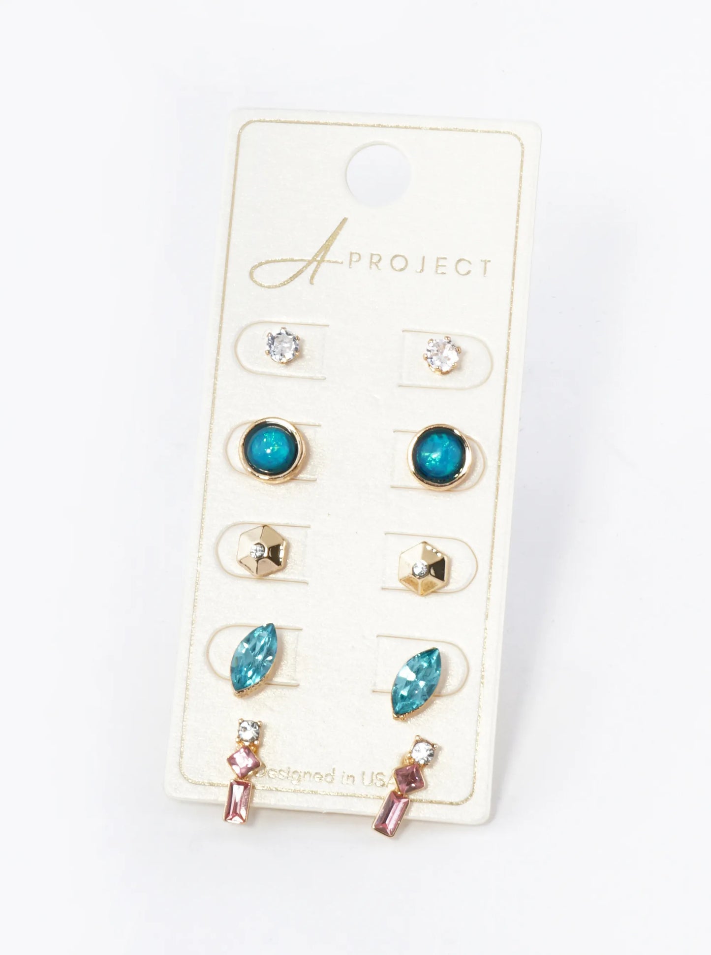 5-Set Assorted Geometric Shape Stud Earrings