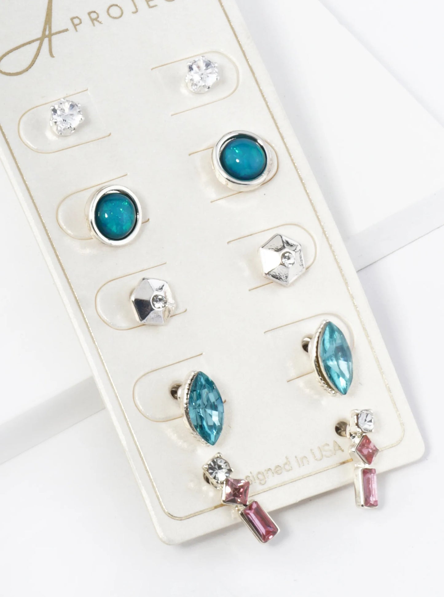 5-Set Assorted Geometric Shape Stud Earrings