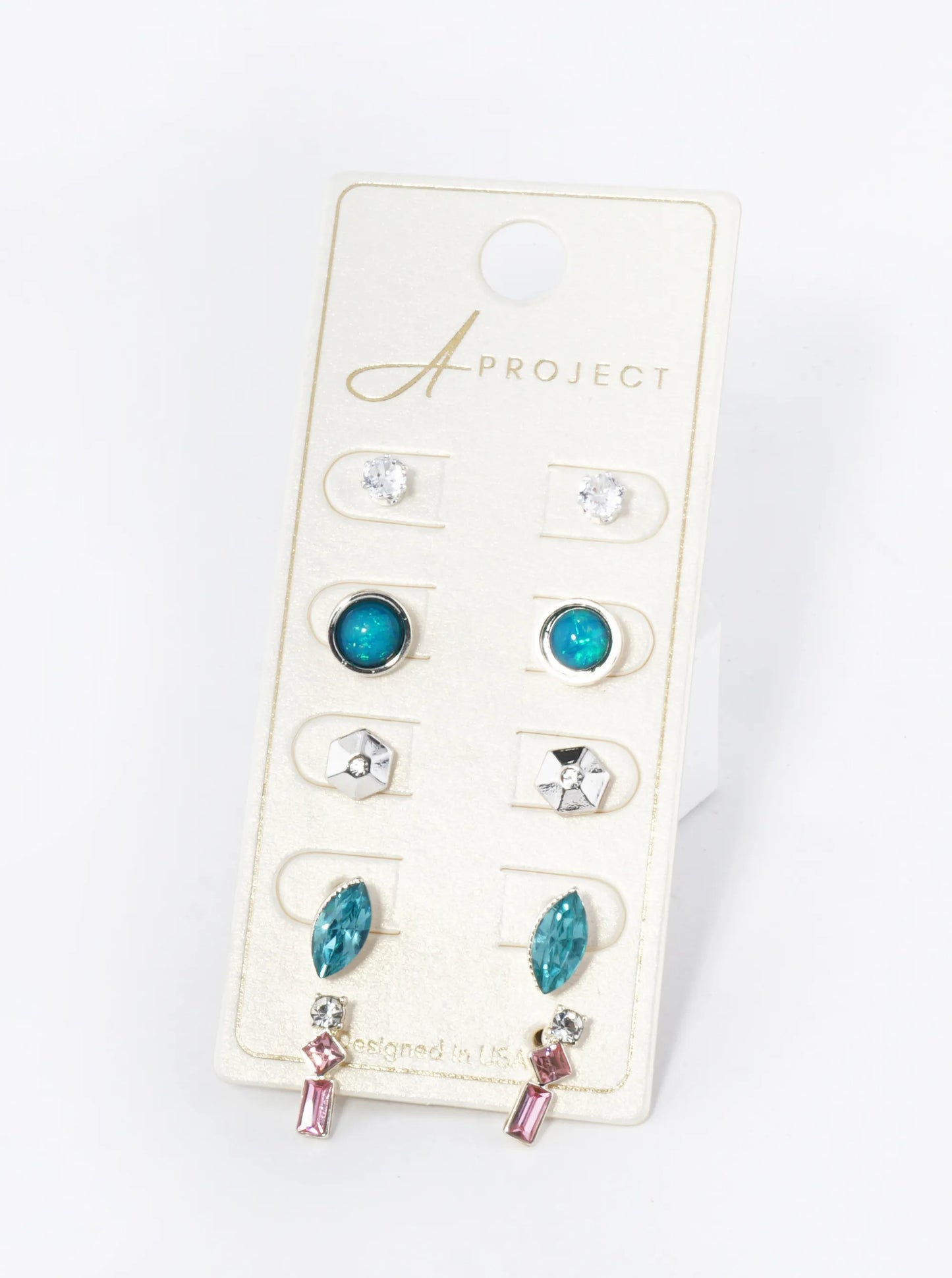 5-Set Assorted Geometric Shape Stud Earrings