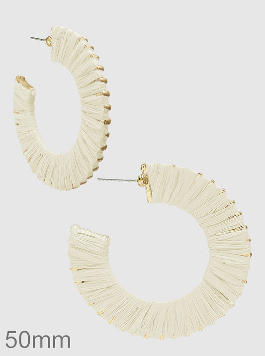 50MM RAFFIA WRAPPED METAL OPEN ROUND HOOP EARRINGS