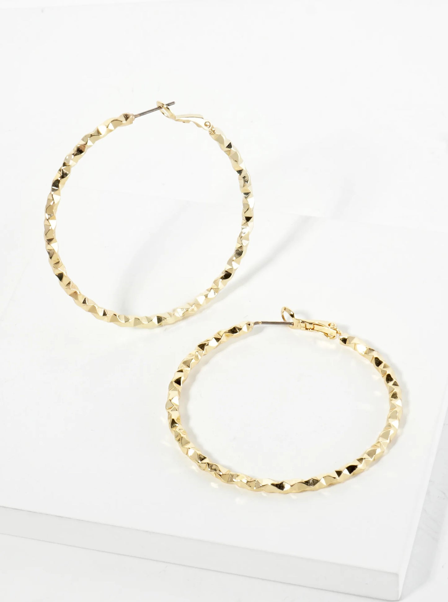 50mm 14K-Gold-Dipped Edgy Textured Latch-Back Hoop Earrings