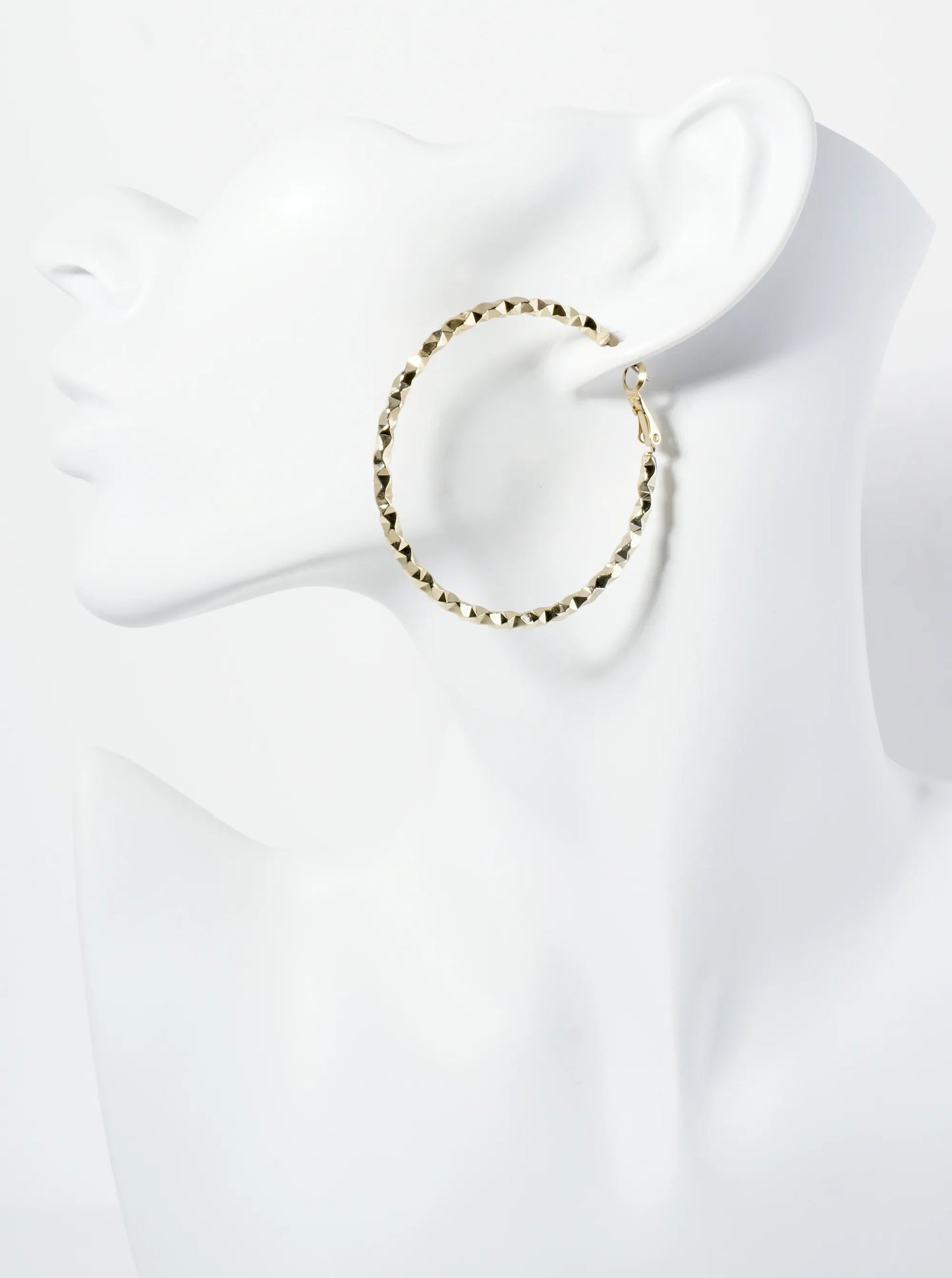 50mm 14K-Gold-Dipped Edgy Textured Latch-Back Hoop Earrings