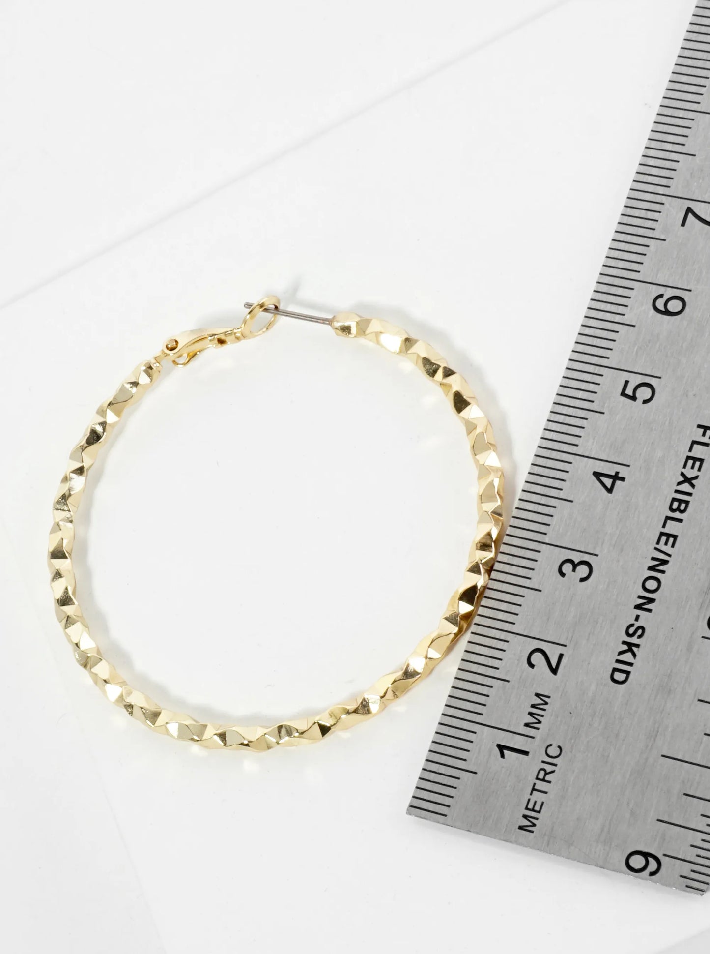 50mm 14K-Gold-Dipped Edgy Textured Latch-Back Hoop Earrings