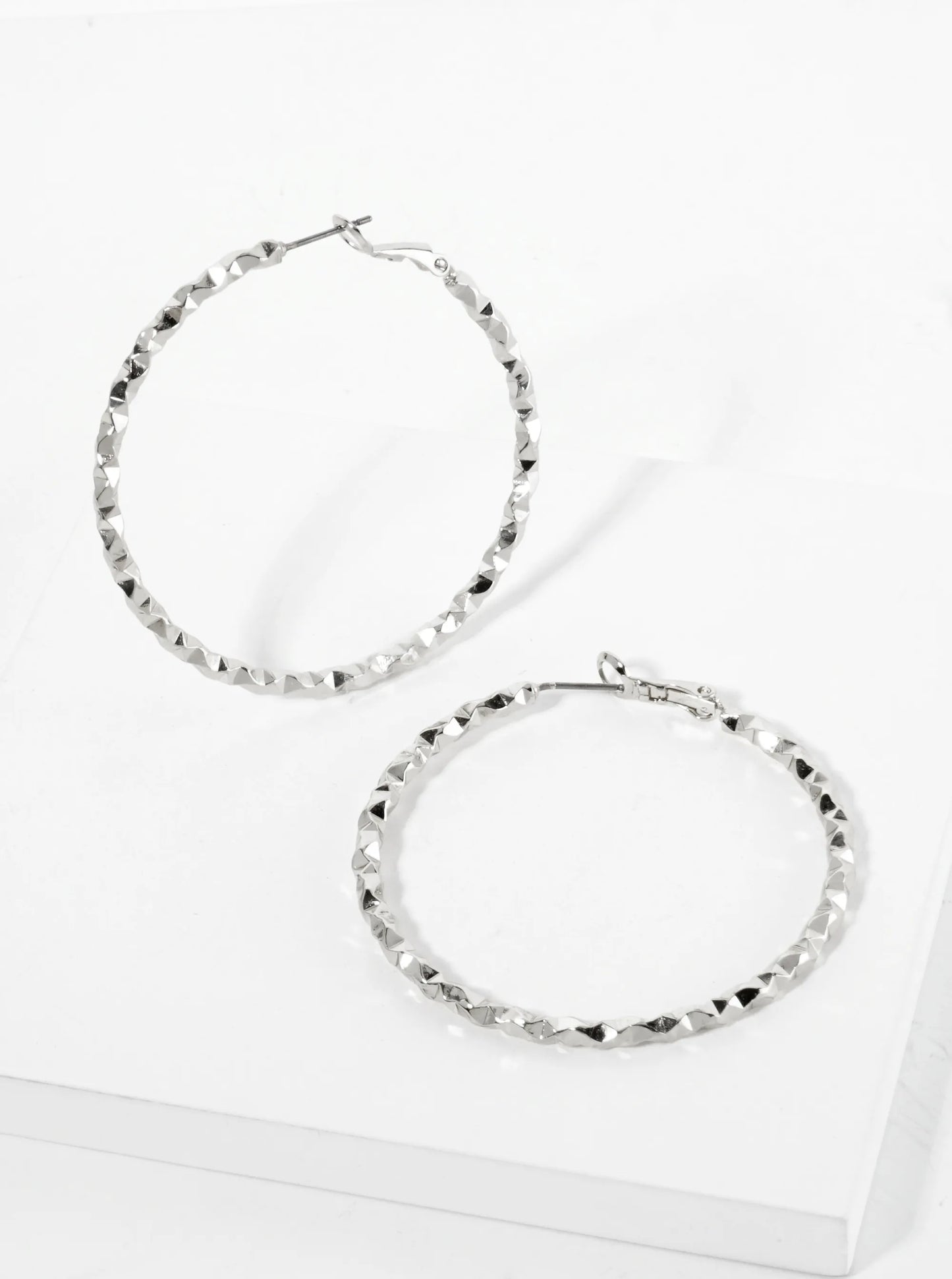 50mm 14K-Gold-Dipped Edgy Textured Latch-Back Hoop Earrings
