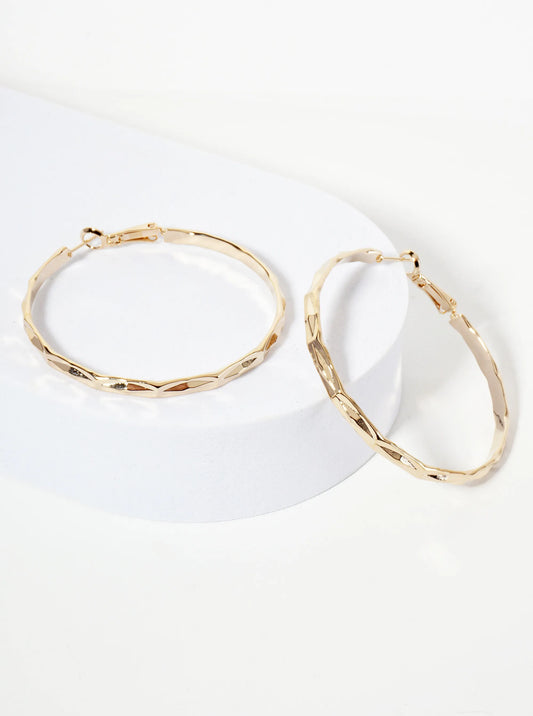 50mm 14K-Gold-Dipped Faceted-Texture Latch-Back Hoop Earrings
