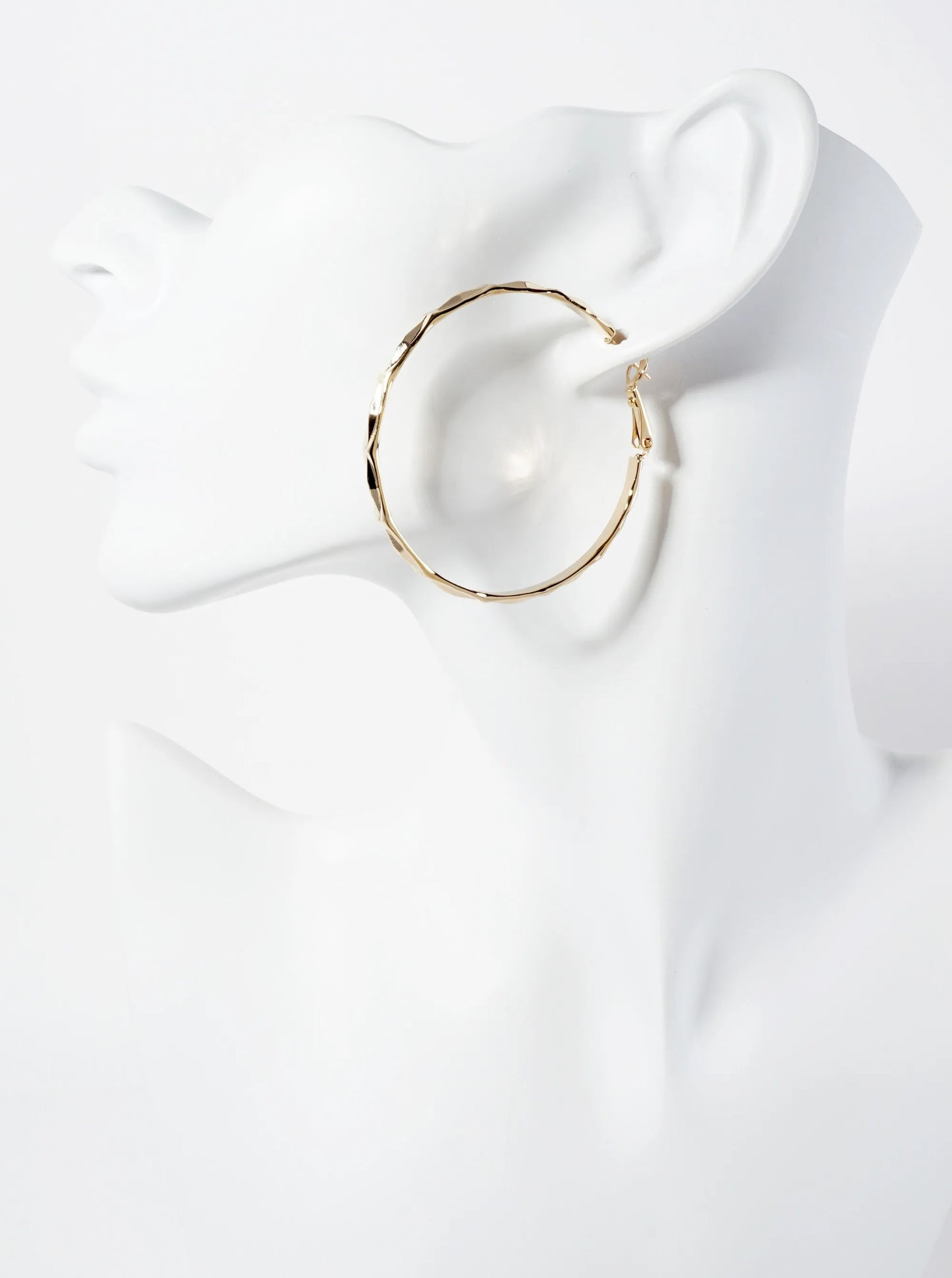50mm 14K-Gold-Dipped Faceted-Texture Latch-Back Hoop Earrings