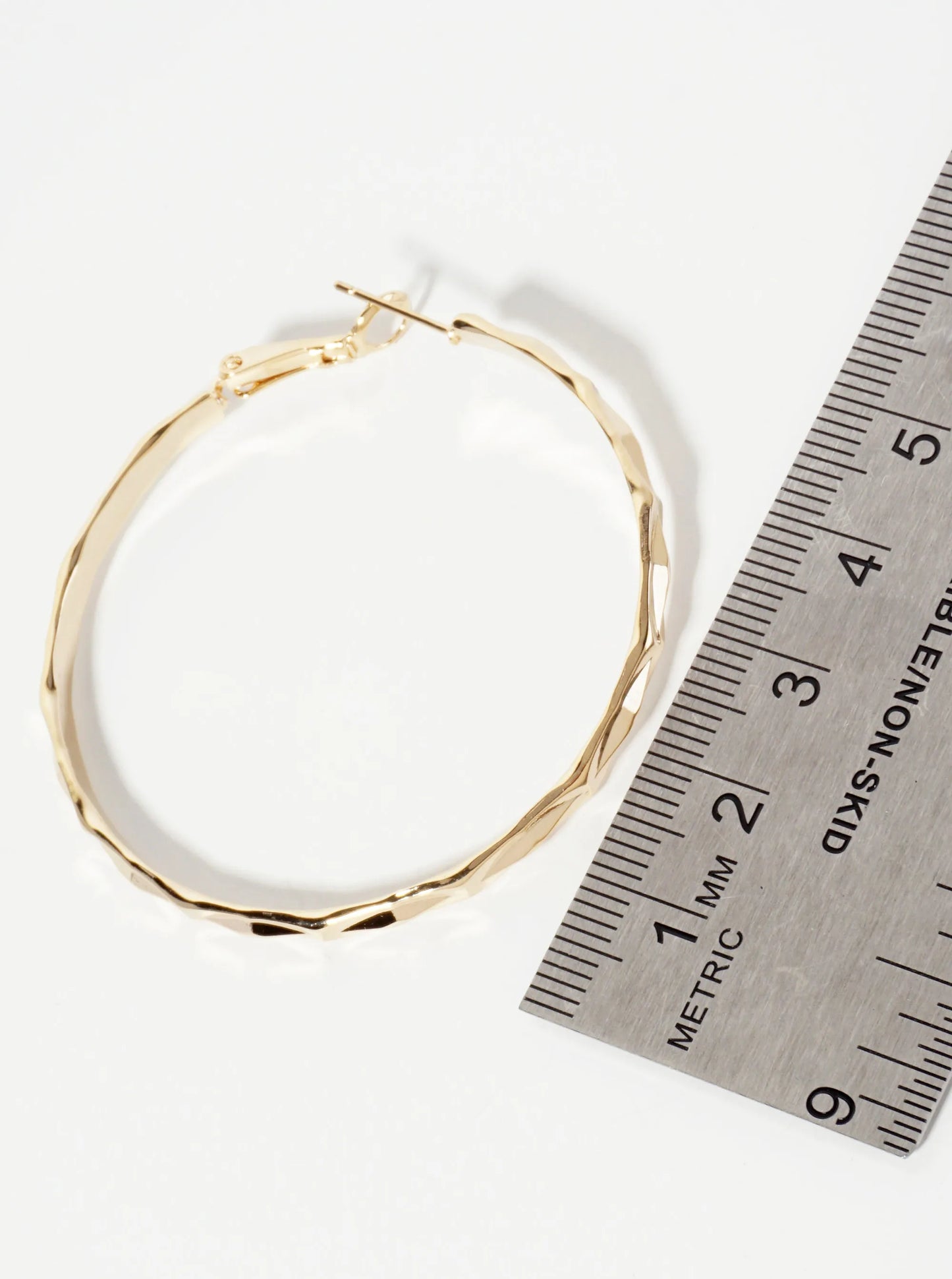 50mm 14K-Gold-Dipped Faceted-Texture Latch-Back Hoop Earrings