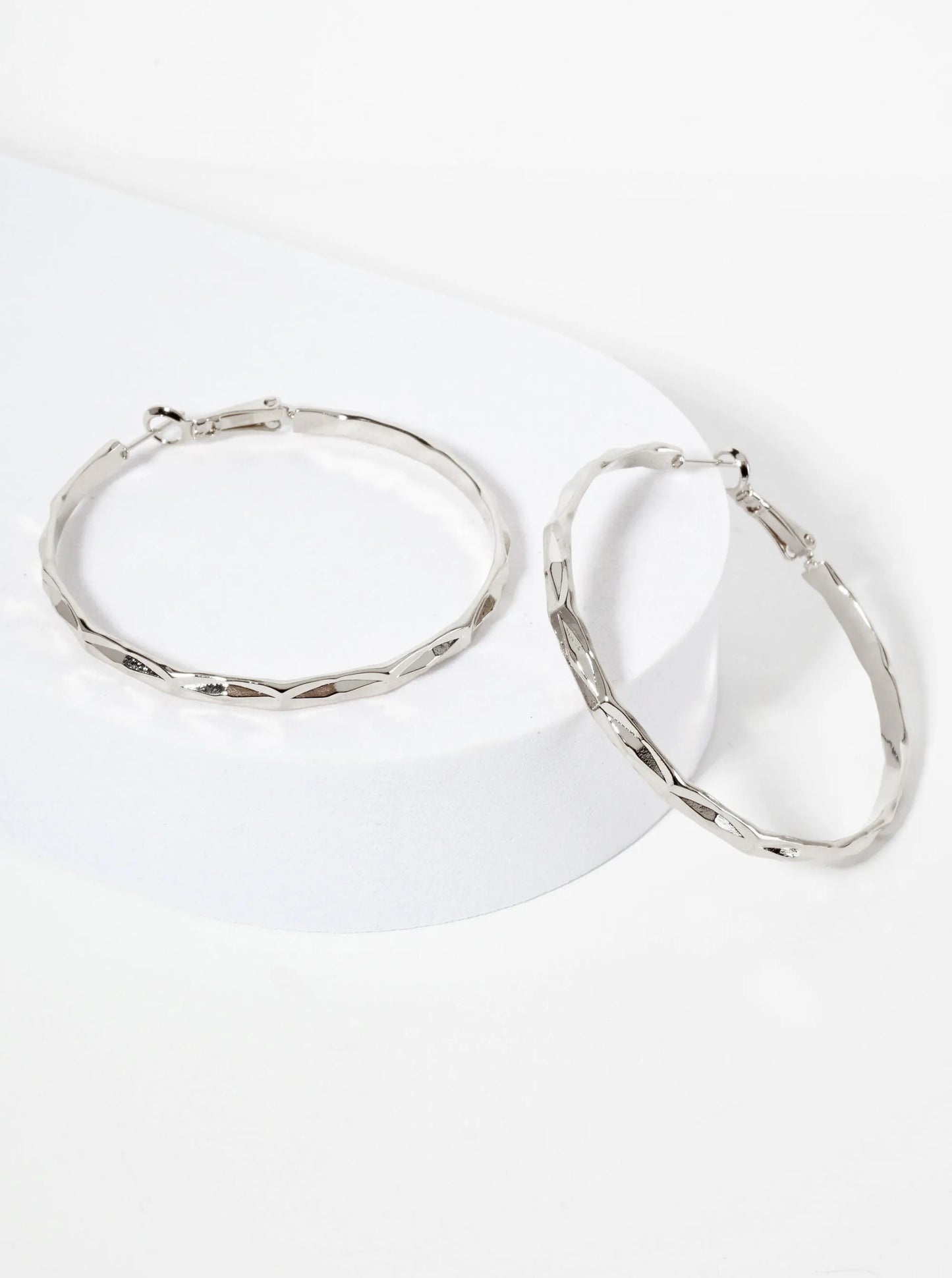 50mm 14K-Gold-Dipped Faceted-Texture Latch-Back Hoop Earrings