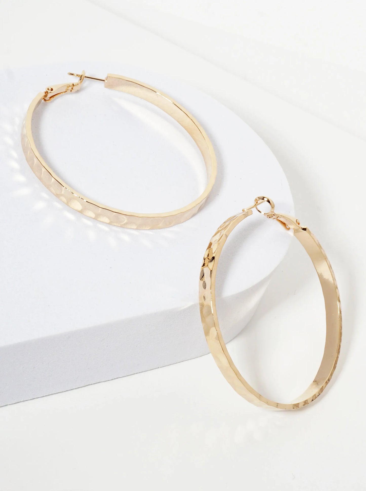 50mm 14K-Gold-Dipped Hammered-Texture 4mm Thickness Latch-Back Hoop Earrings