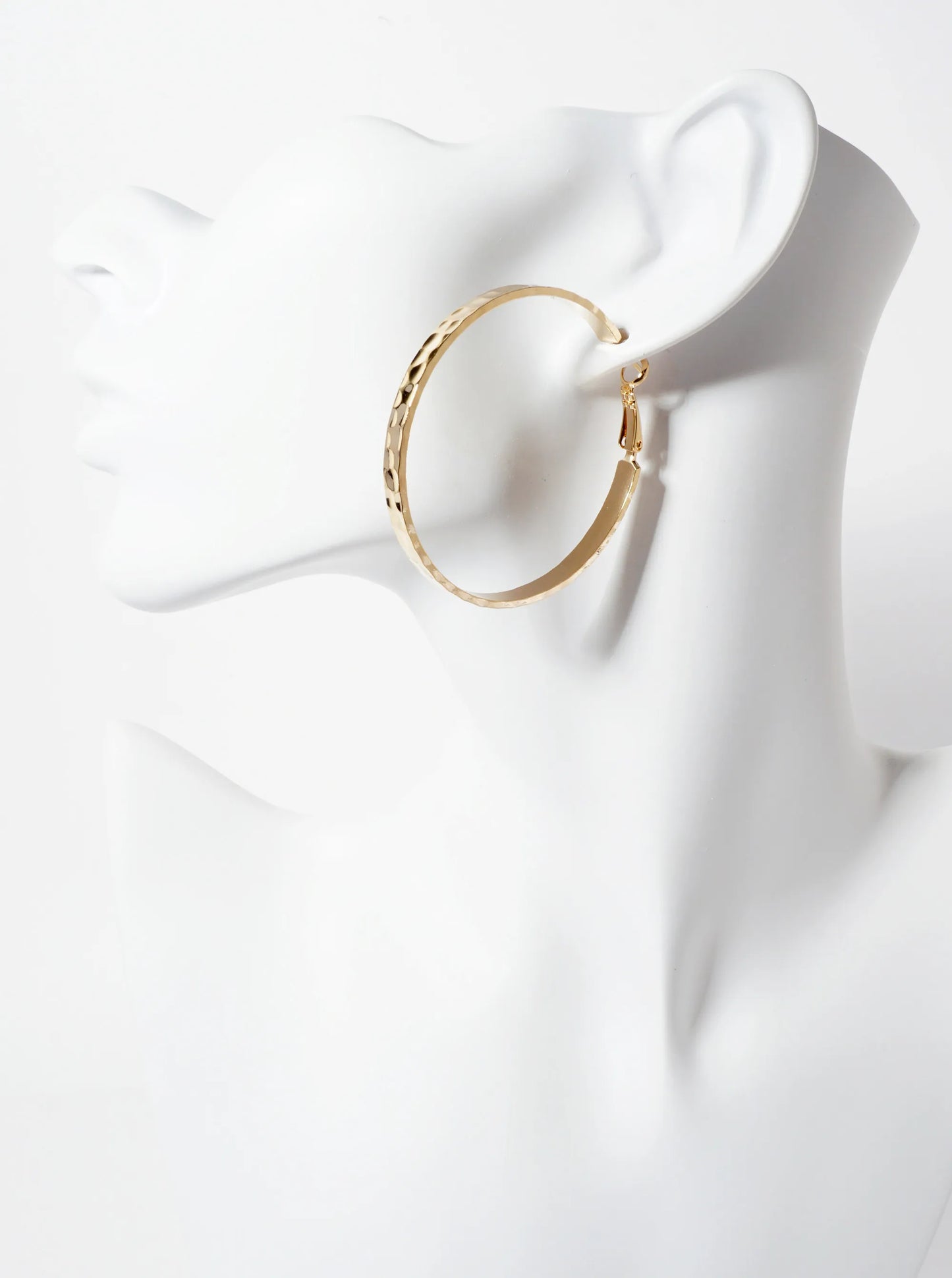 50mm 14K-Gold-Dipped Hammered-Texture 4mm Thickness Latch-Back Hoop Earrings