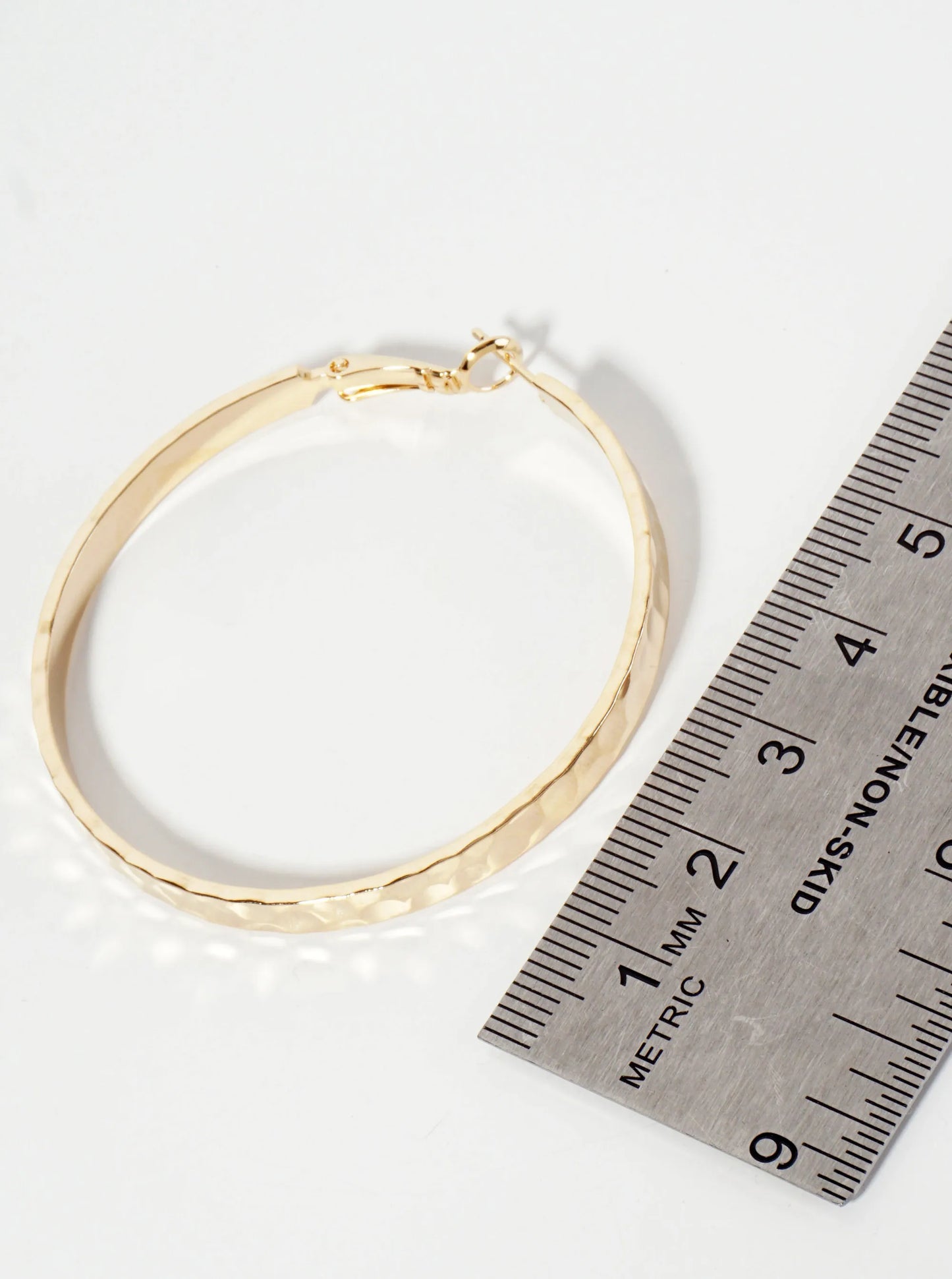 50mm 14K-Gold-Dipped Hammered-Texture 4mm Thickness Latch-Back Hoop Earrings