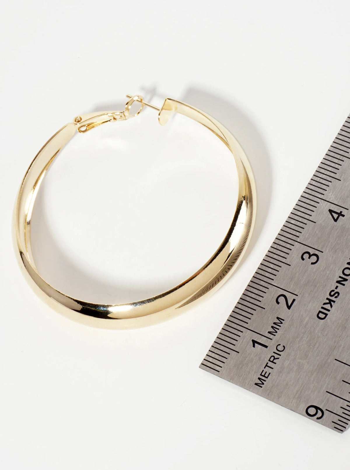 50mm 14K-Gold-Dipped Polished Brass 9mm Thickness Latch-Back Hoop Earrings