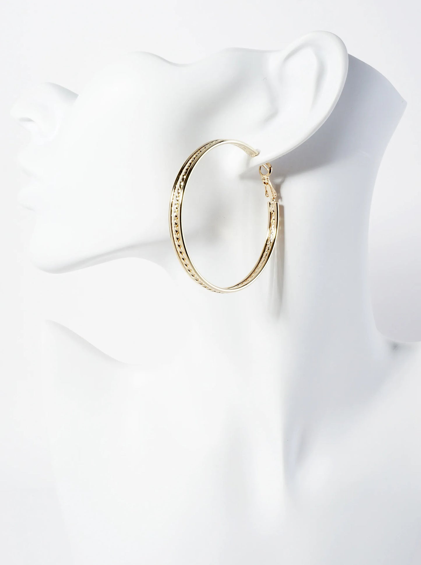 50mm 14K-Gold-Dipped Textured Brass Latch-back Hoop Earrings