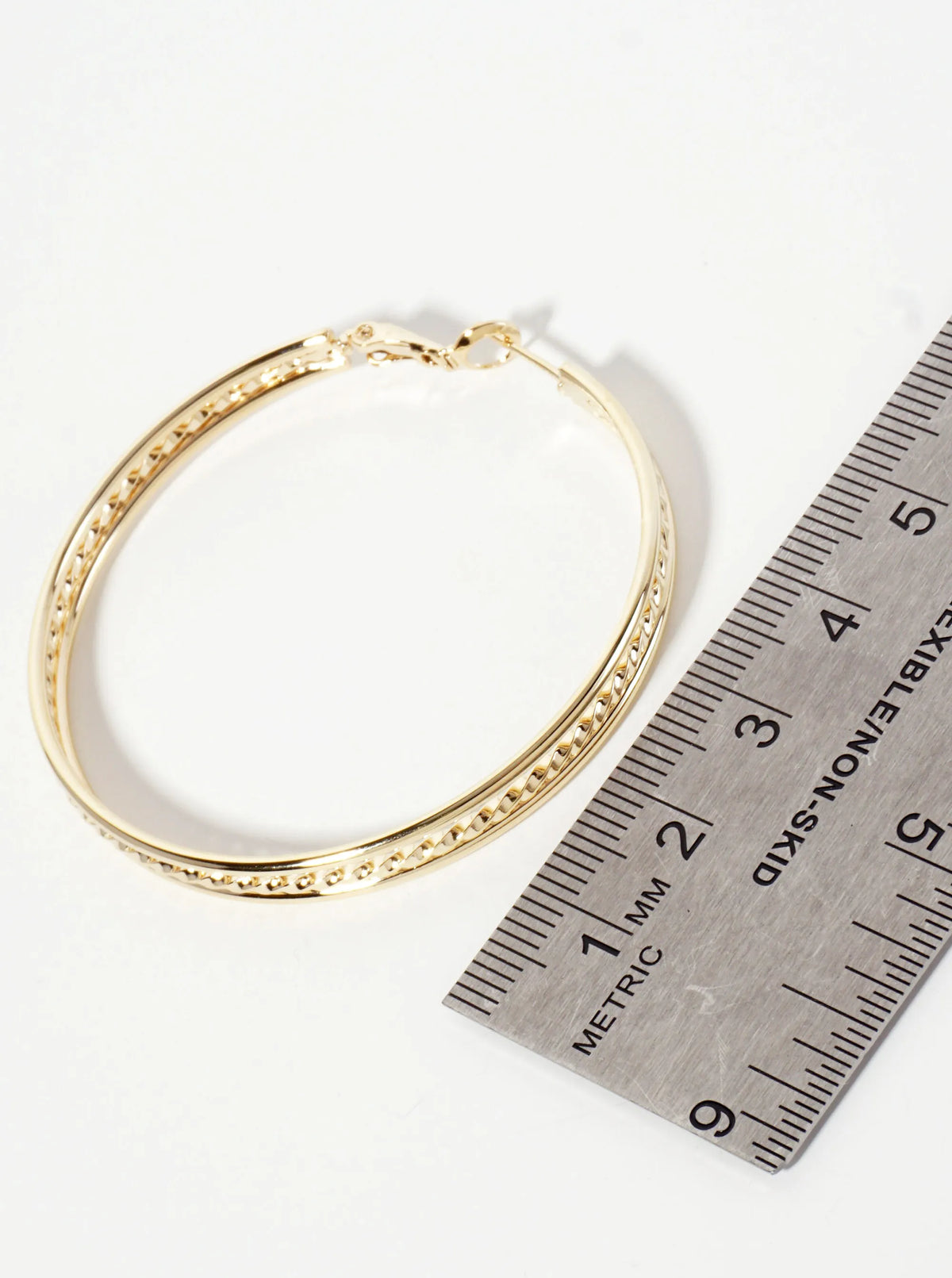 50mm 14K-Gold-Dipped Textured Brass Latch-back Hoop Earrings