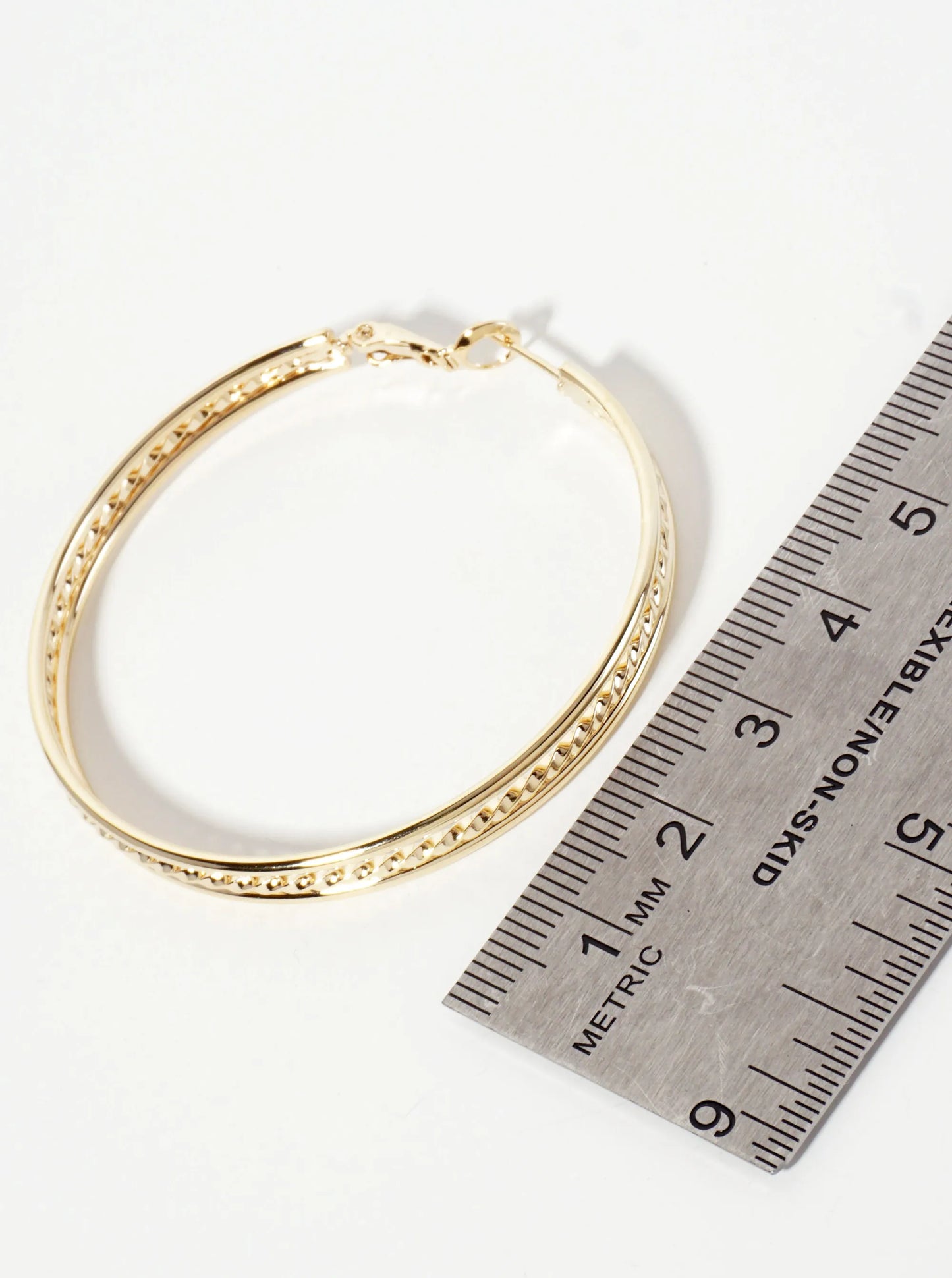 50mm 14K-Gold-Dipped Textured Brass Latch-back Hoop Earrings