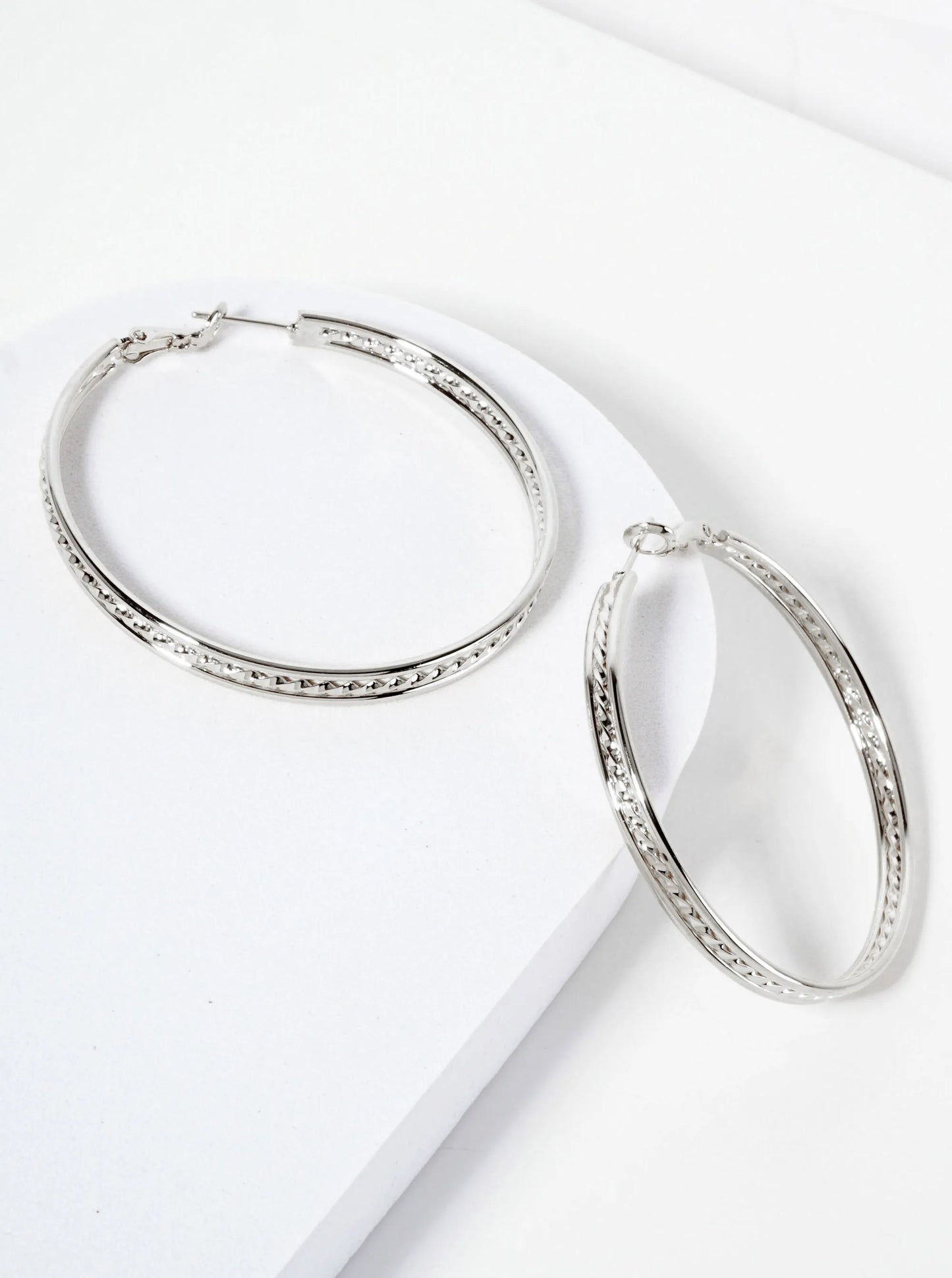 50mm 14K-Gold-Dipped Textured Brass Latch-back Hoop Earrings