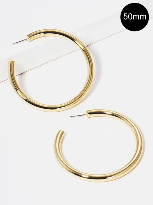 50mm Bold Brass Hollow Hoop Earrings