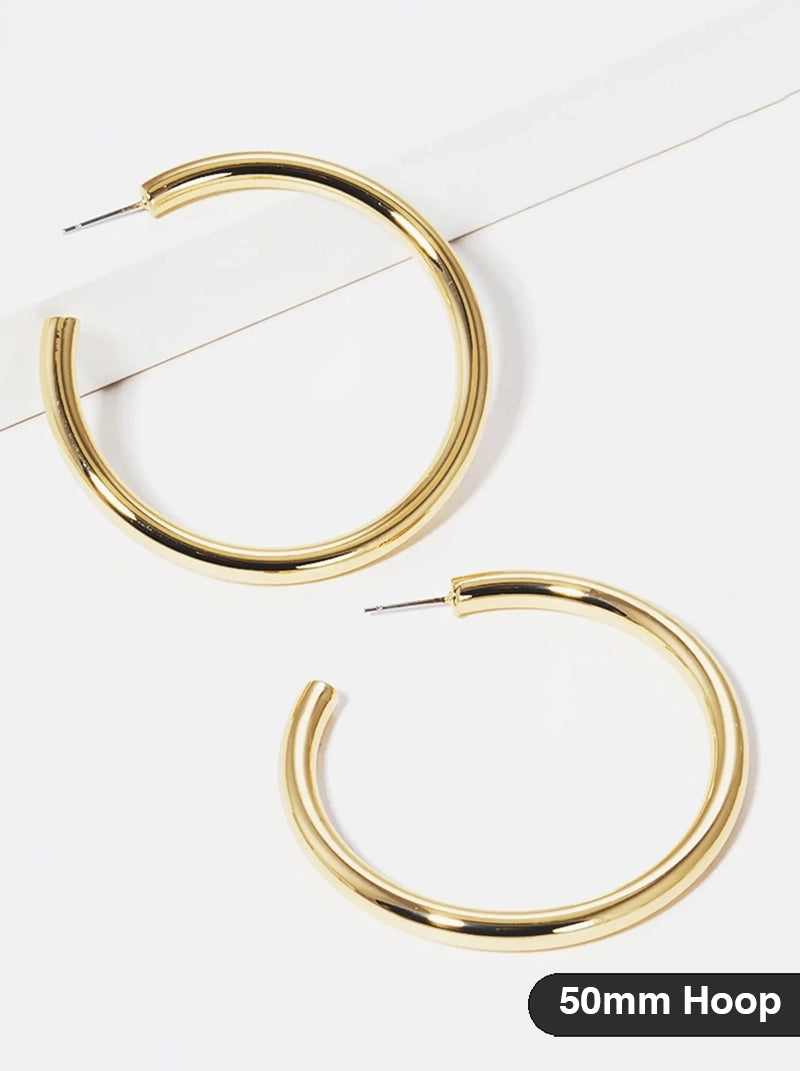 50mm Bold Brass Hollow Hoop Earrings