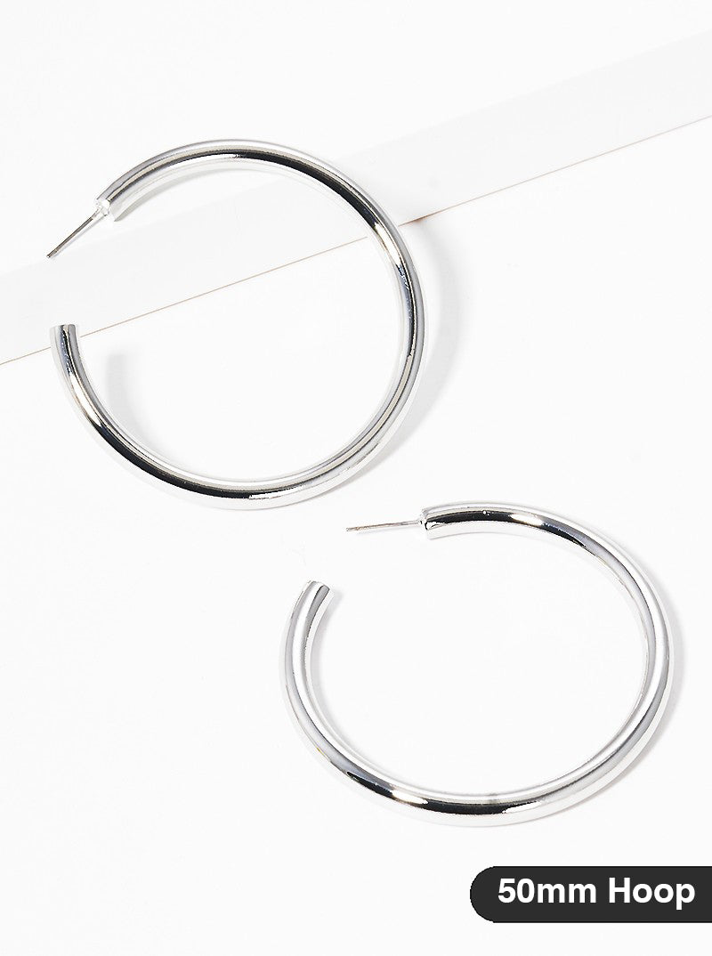 50mm Bold Brass Hollow Hoop Earrings