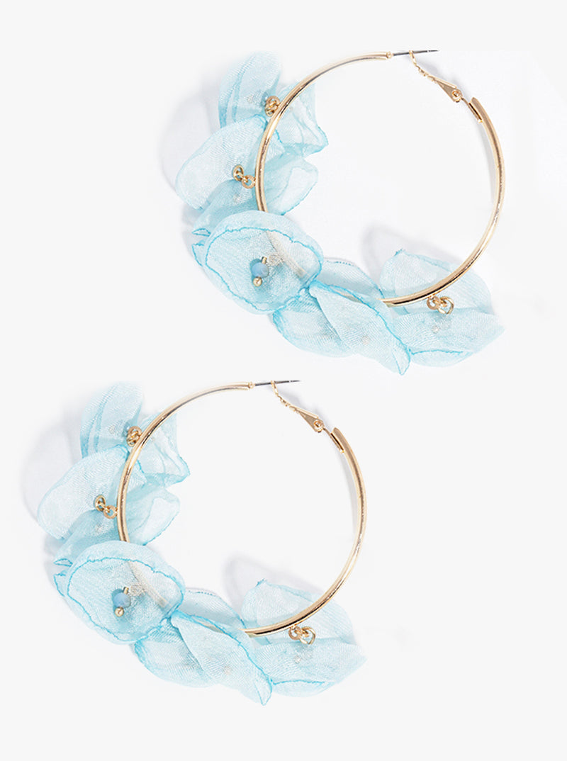 50mm Chiffon Floral Flower Omega-Back Hoop Earrings