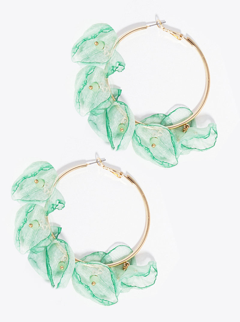 50mm Chiffon Floral Flower Omega-Back Hoop Earrings