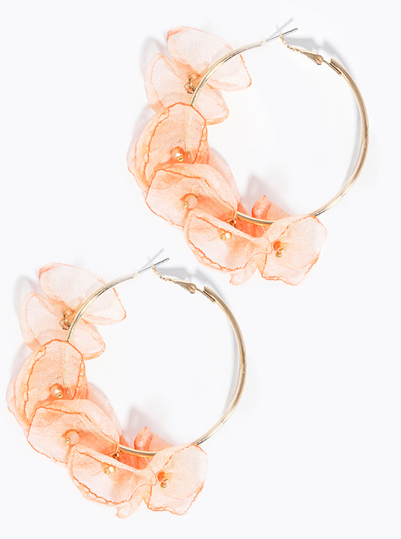 50mm Chiffon Floral Flower Omega-Back Hoop Earrings
