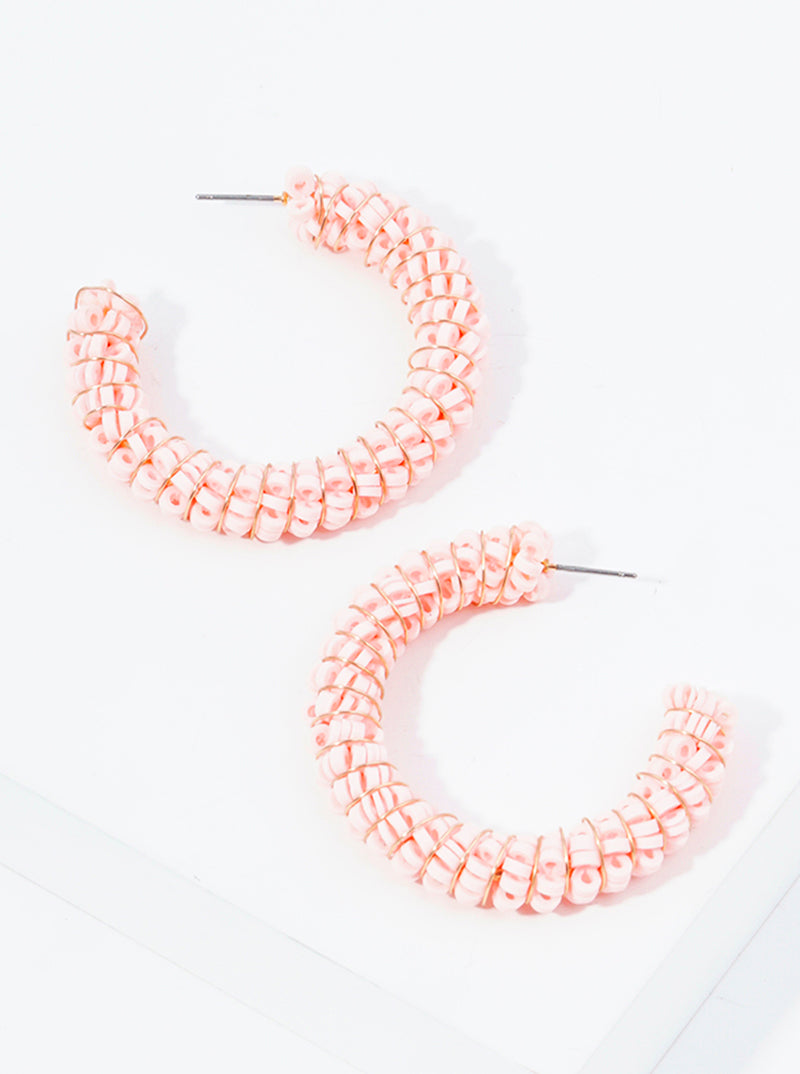50mm Clay Beaded Wire Wrapped Open Hoop Earrings
