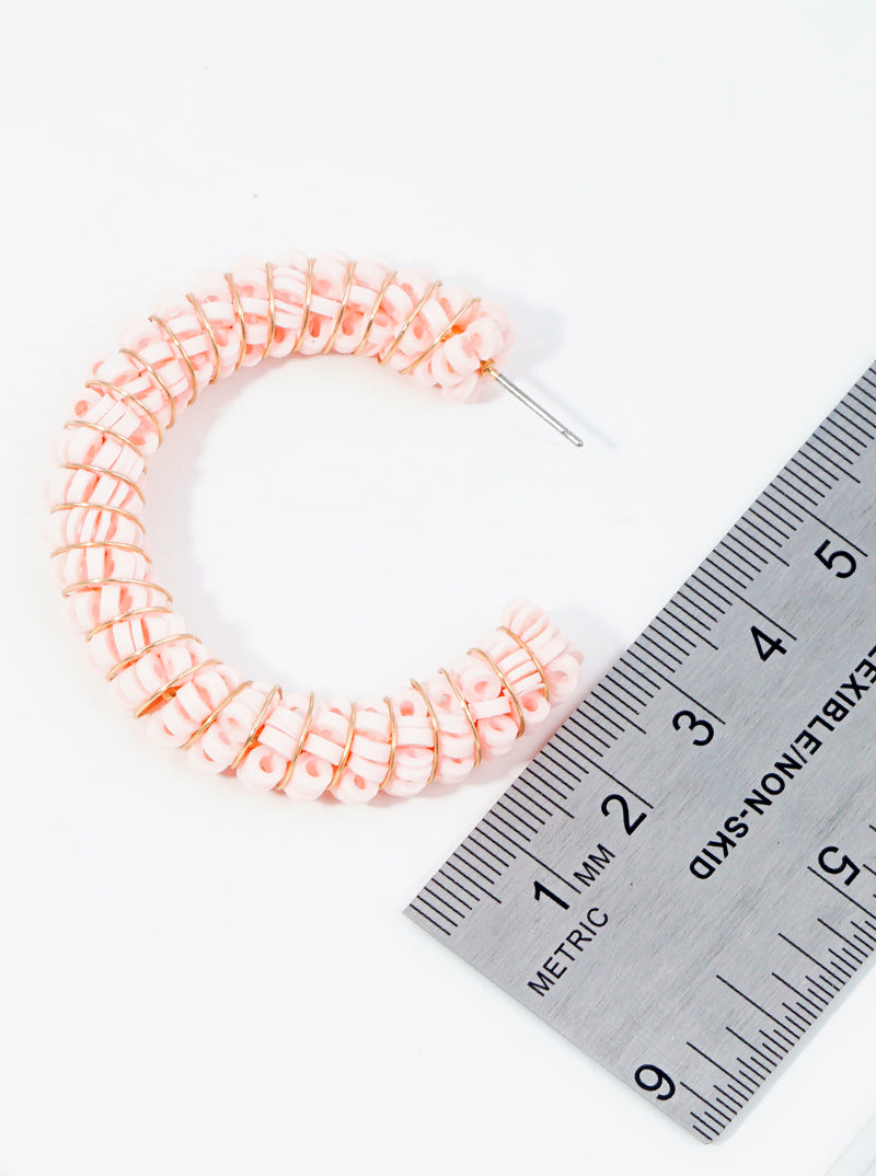 50mm Clay Beaded Wire Wrapped Open Hoop Earrings