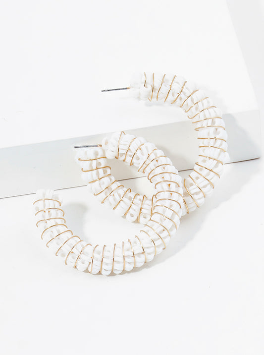 50mm Clay Beaded Wire Wrapped Open Hoop Earrings