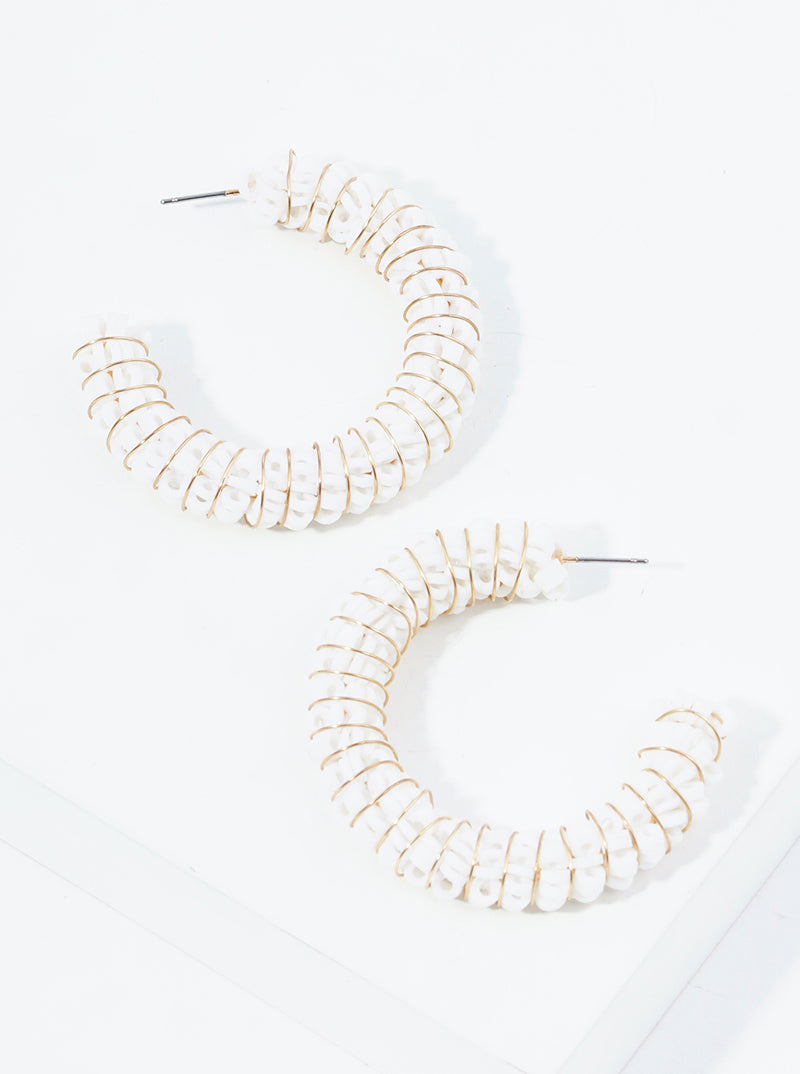 50mm Clay Beaded Wire Wrapped Open Hoop Earrings