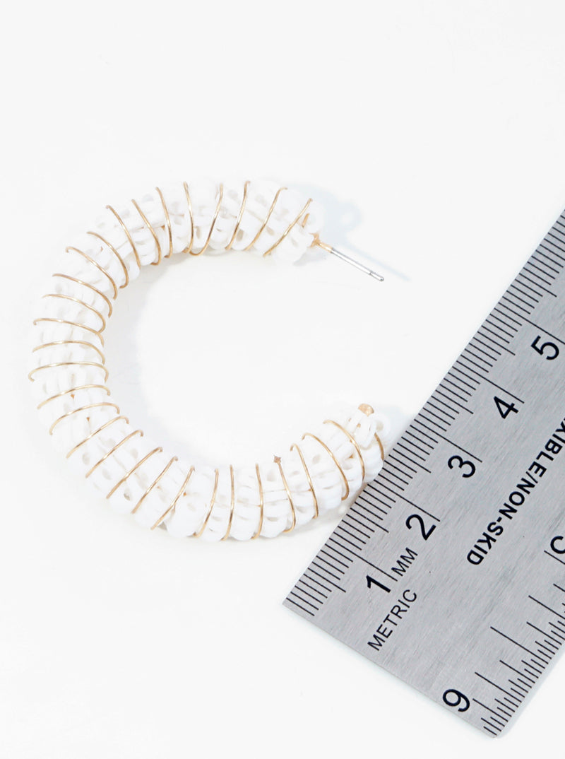 50mm Clay Beaded Wire Wrapped Open Hoop Earrings