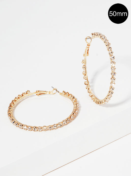 50mm Crystal Stone Hoop Earrings