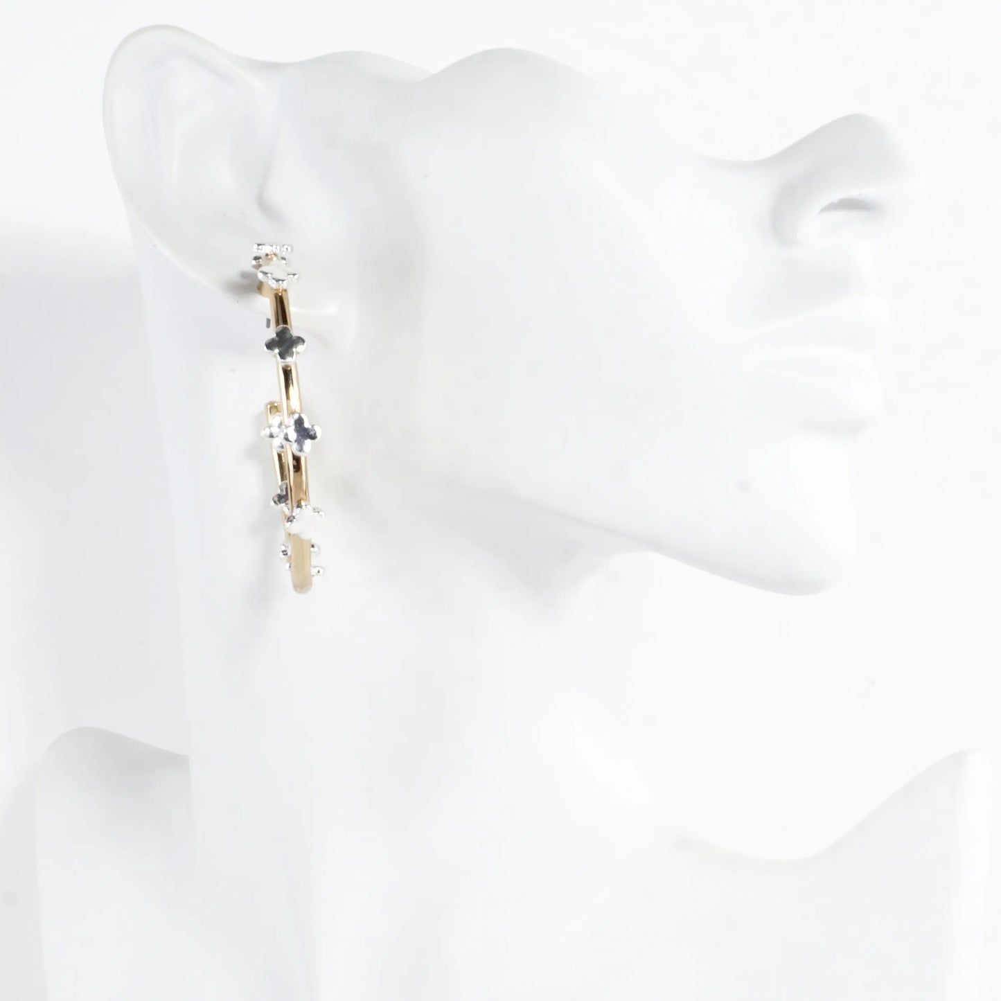 50mm Dual-Tone Metal Quatrefoil Decorated Open Hoop Earrings